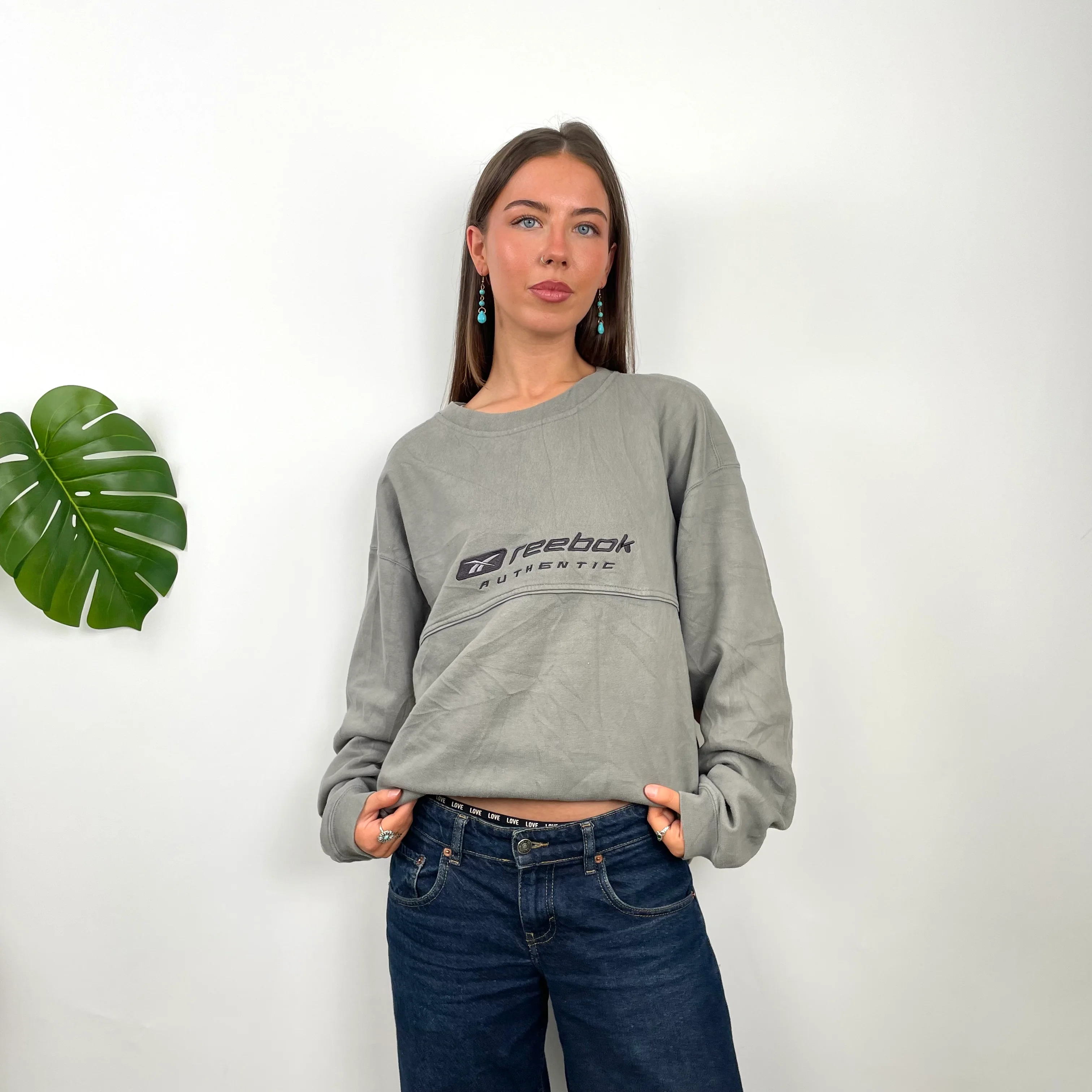 Reebok Authentic Grey Embroidered Spell Out Sweatshirt (XL)