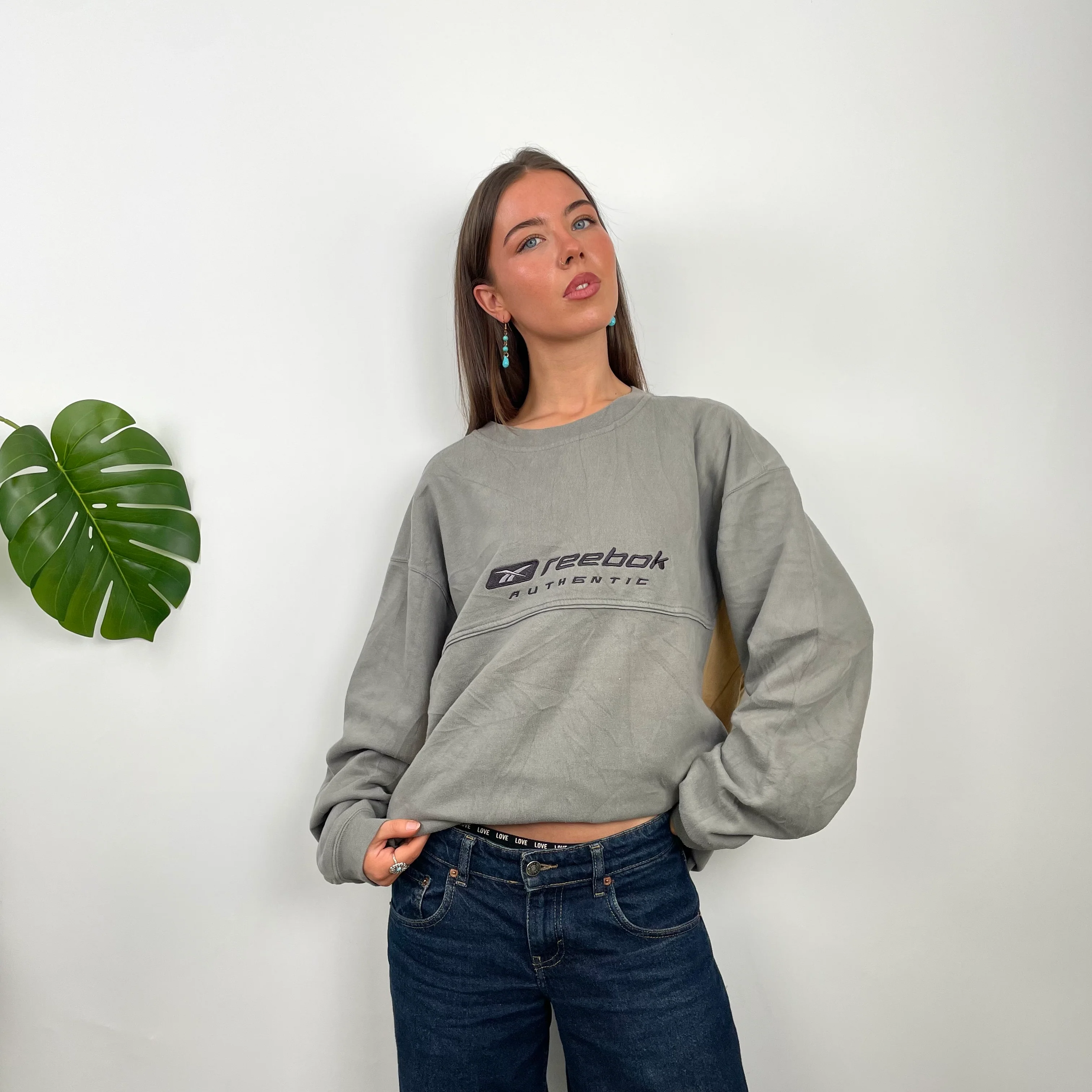 Reebok Authentic Grey Embroidered Spell Out Sweatshirt (XL) - Image 2