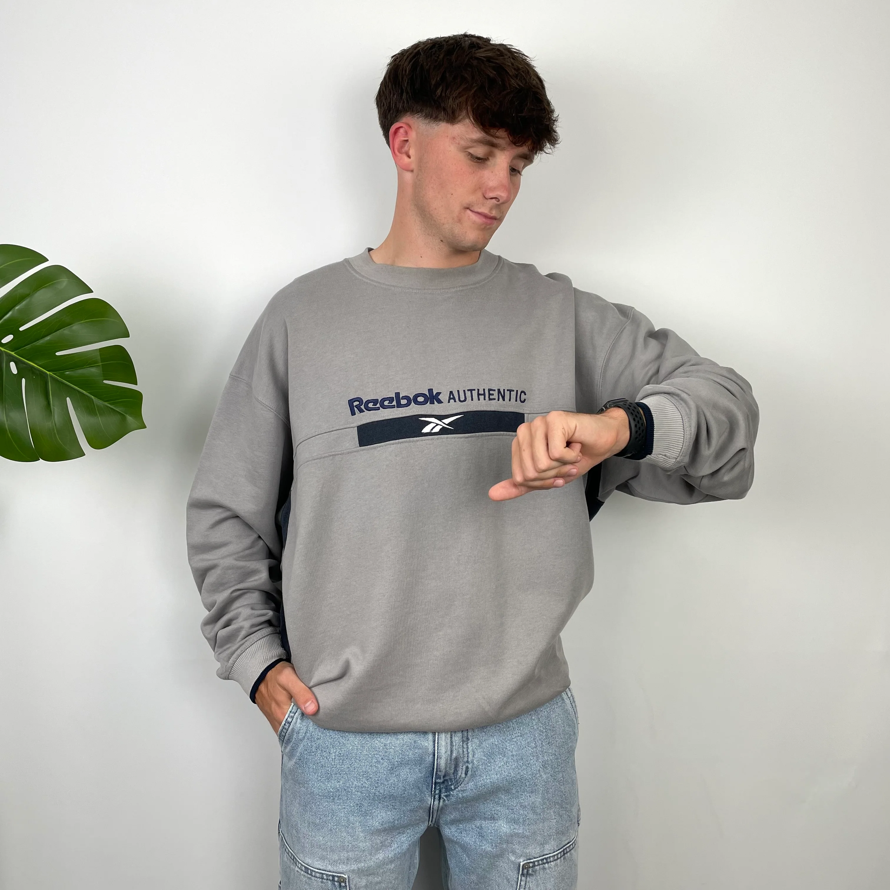 Reebok Authentic Grey Embroidered Spell Out Sweatshirt (XL) - Image 2