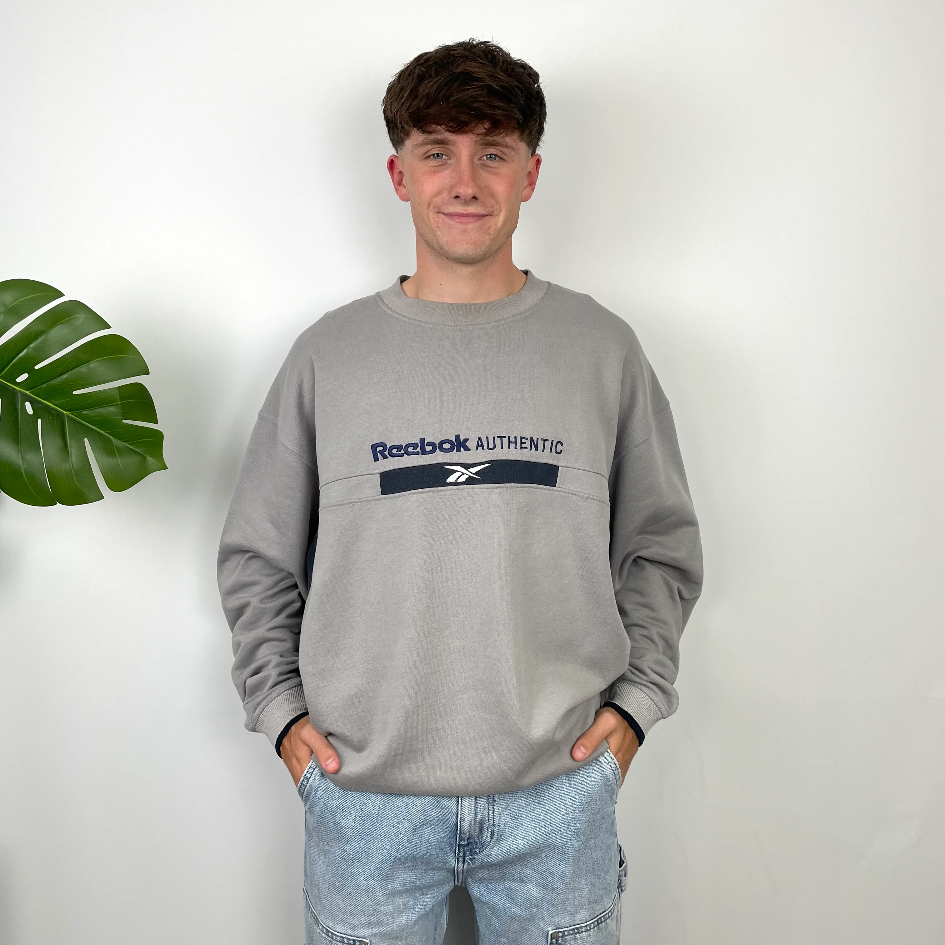Reebok Authentic Grey Embroidered Spell Out Sweatshirt (XL) - Image 6