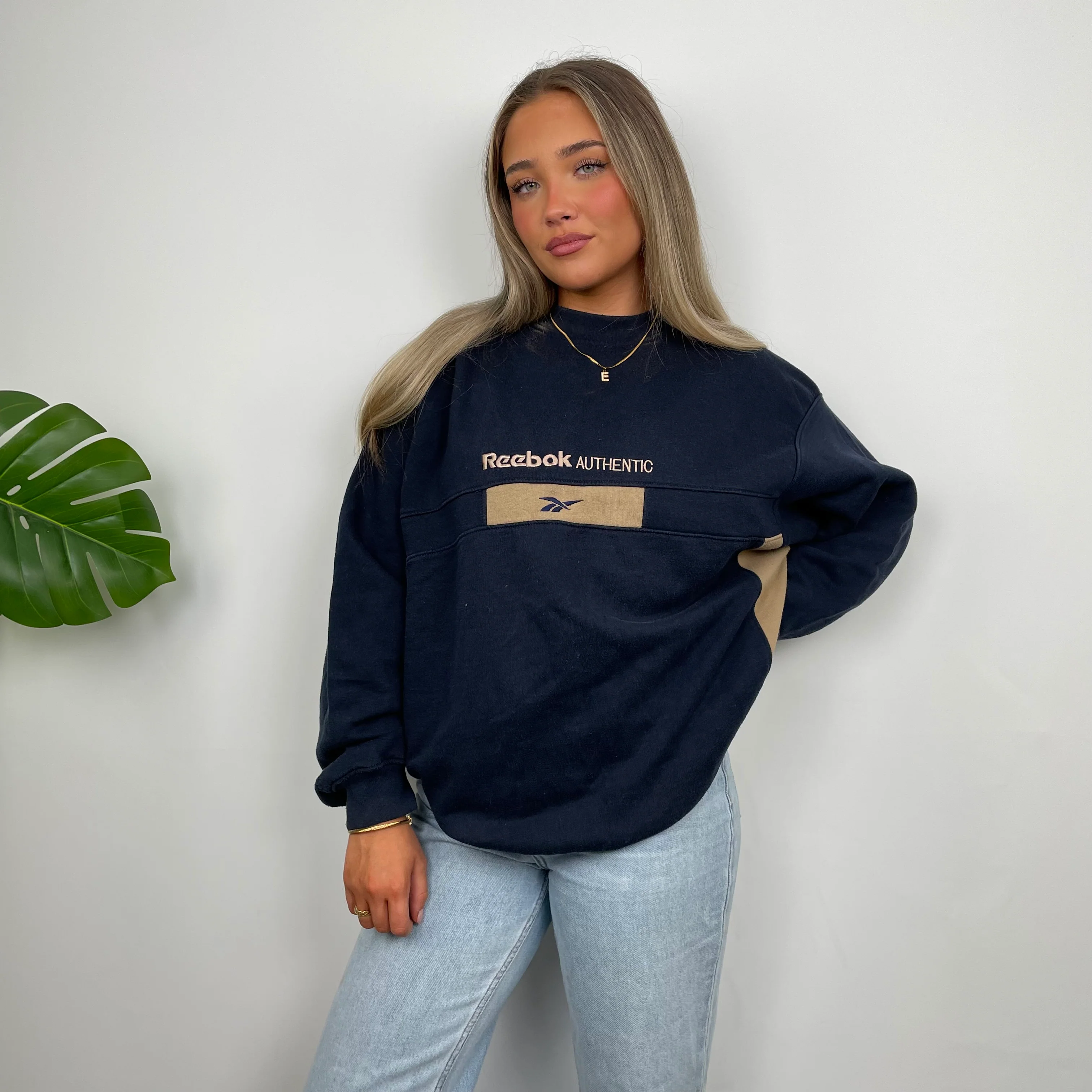 Reebok Authentic Navy Embroidered Spell Out Sweatshirt (L) - Image 2