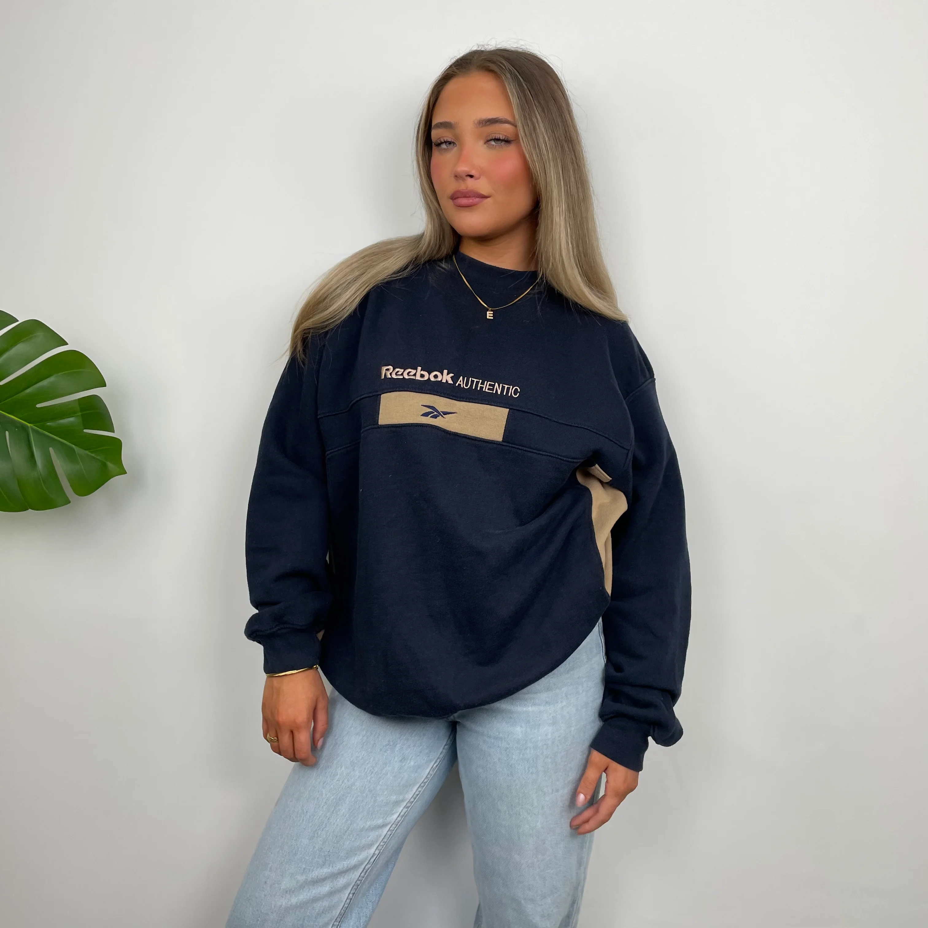 Reebok Authentic Navy Embroidered Spell Out Sweatshirt (L) - Image 3