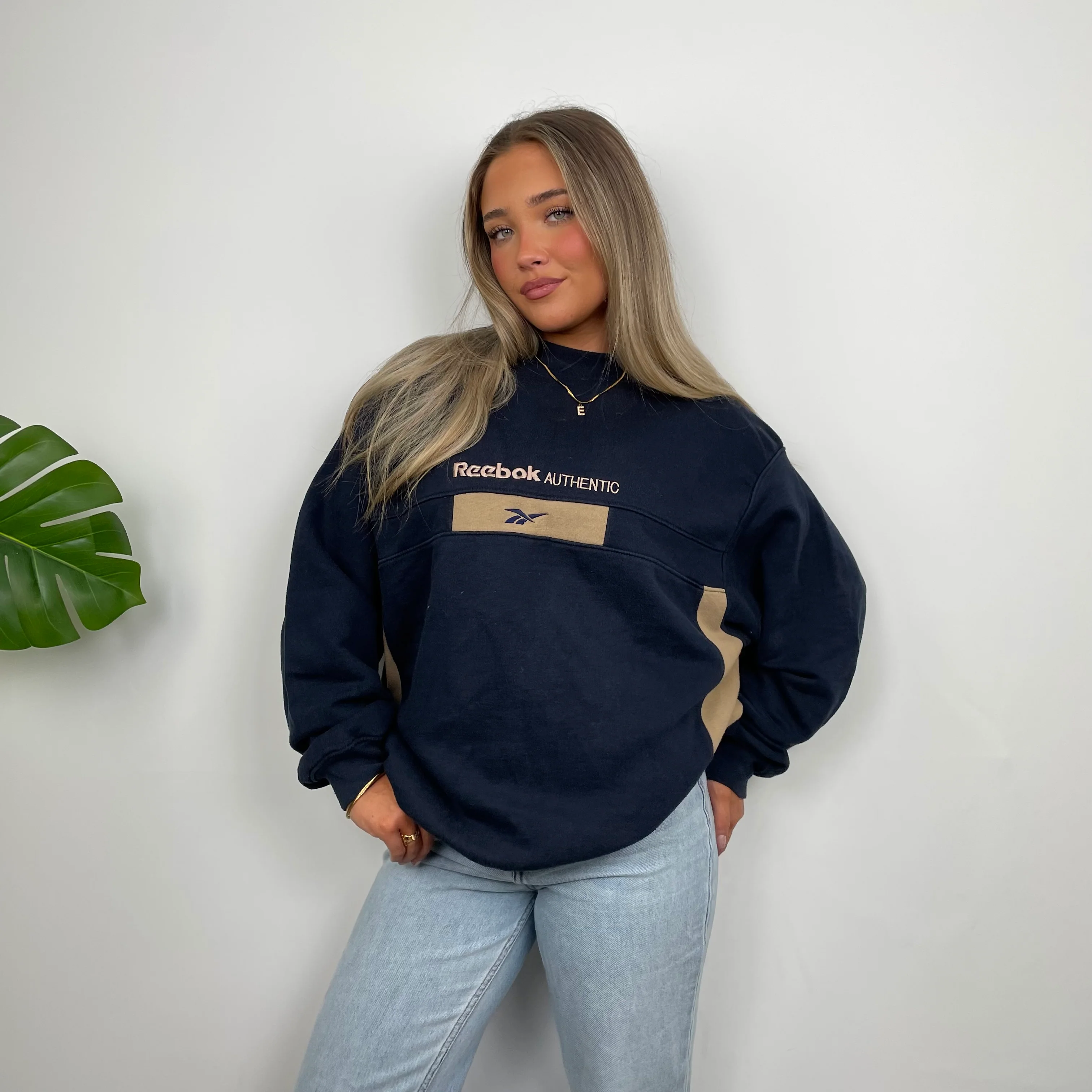 Reebok Authentic Navy Embroidered Spell Out Sweatshirt (L) - Image 4