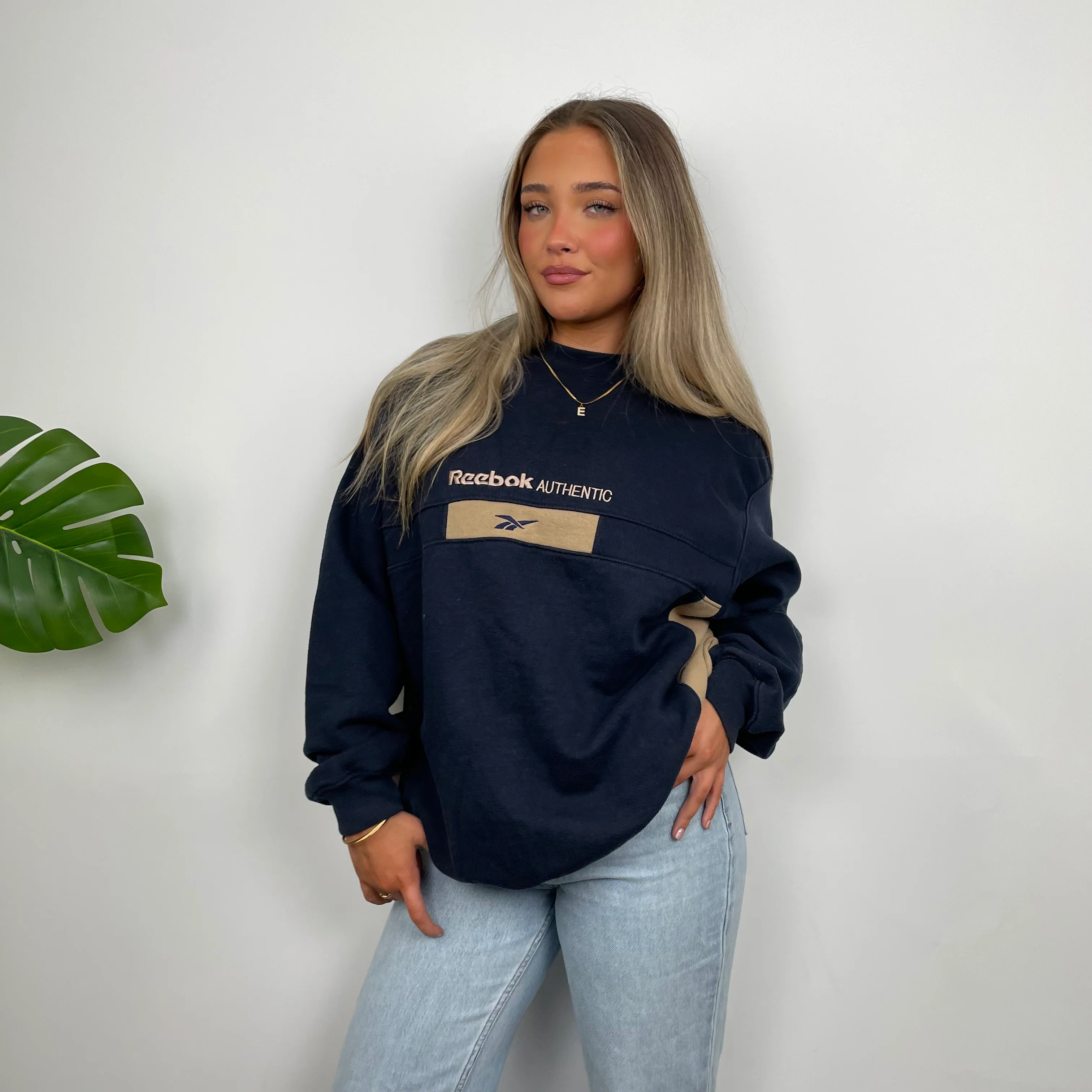 Reebok Authentic Navy Embroidered Spell Out Sweatshirt (L) - Image 5