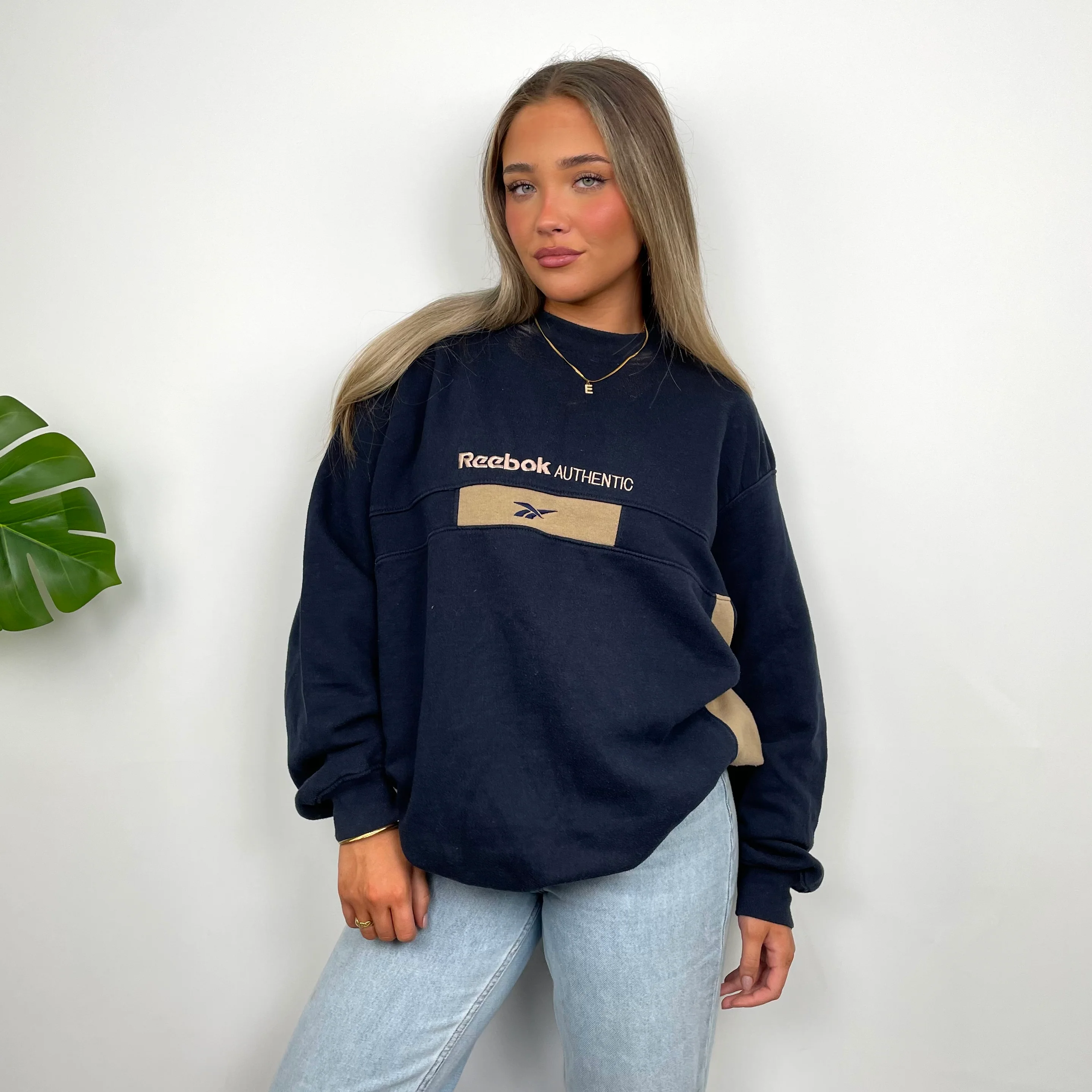 Reebok Authentic Navy Embroidered Spell Out Sweatshirt (L) - Image 7
