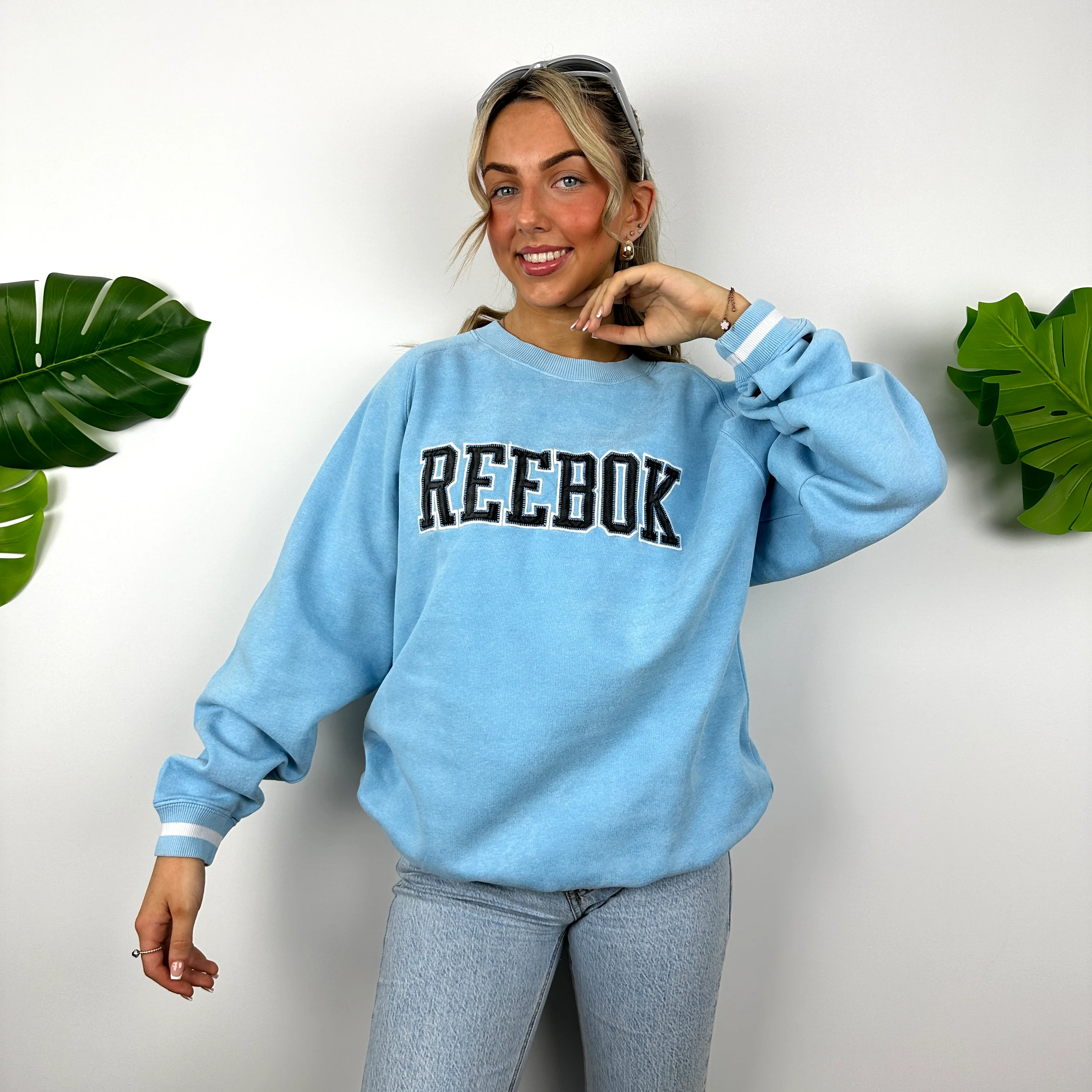 Reebok Baby Blue Embroidered Spell Out Sweatshirt (M) - Image 3