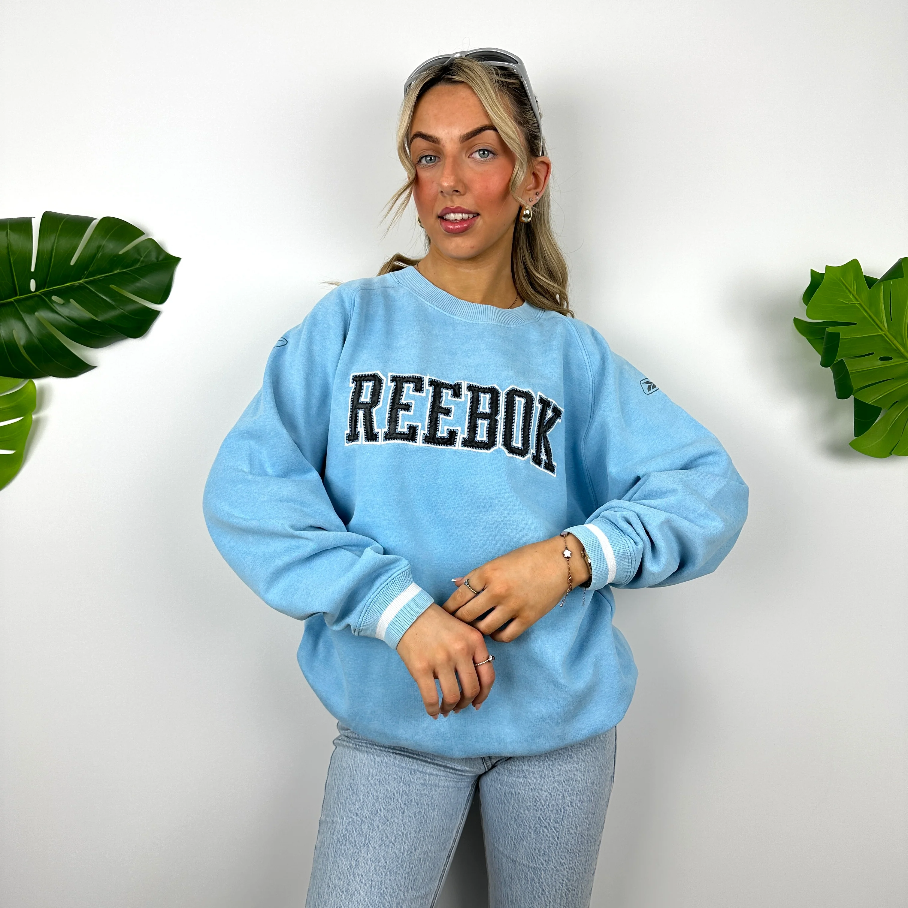 Reebok Baby Blue Embroidered Spell Out Sweatshirt (M) - Image 4