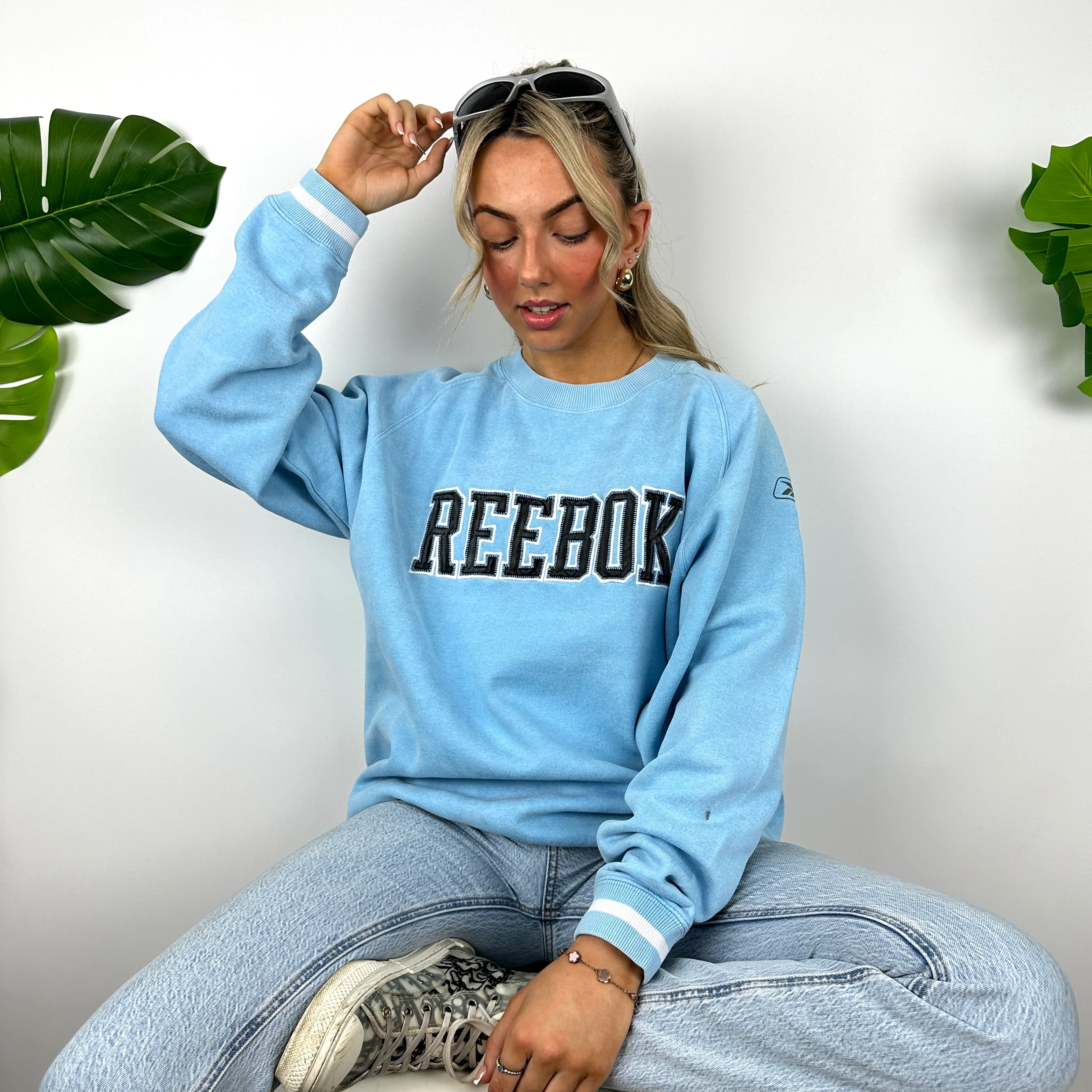 Reebok Baby Blue Embroidered Spell Out Sweatshirt (M) - Image 8