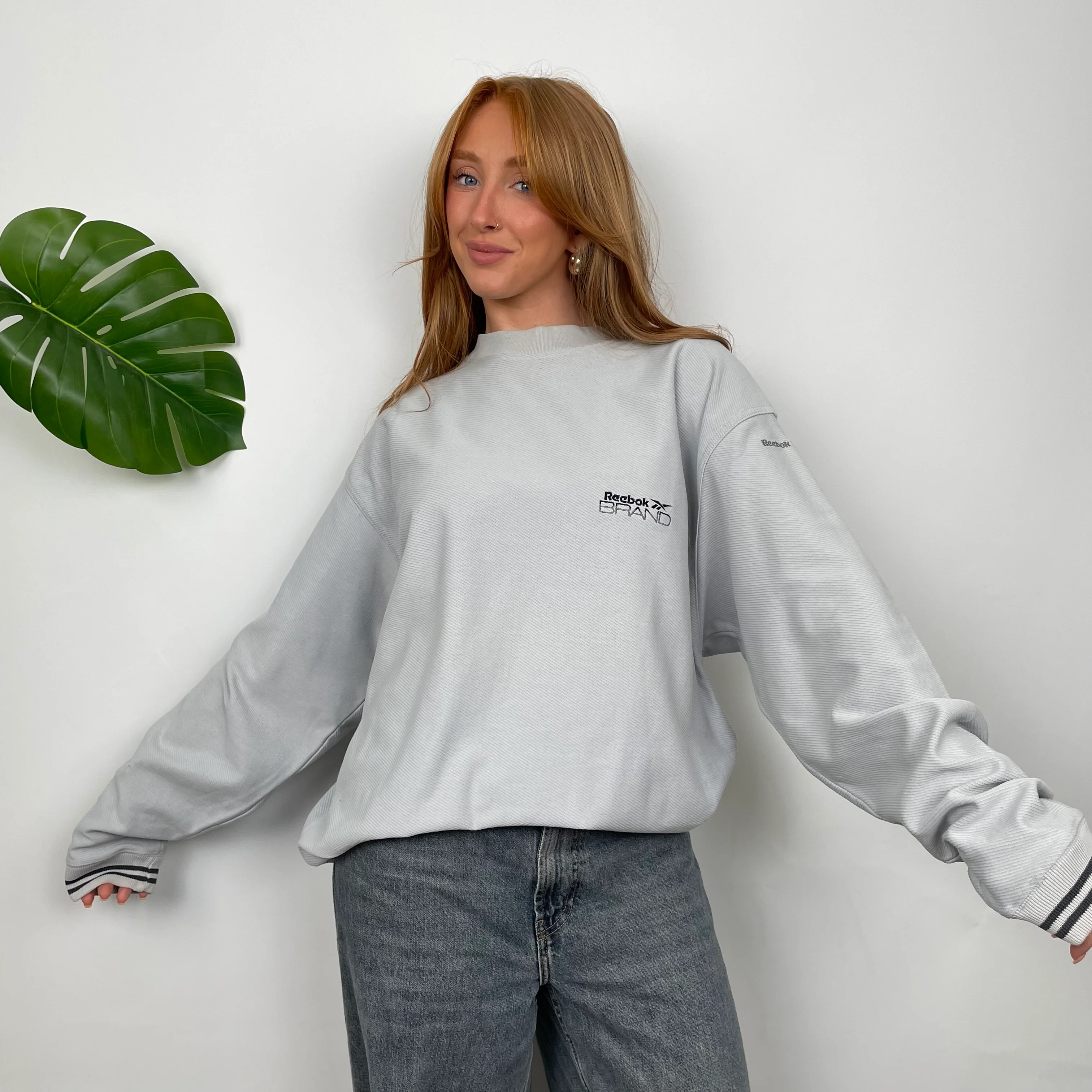 Reebok Baby Blue Embroidered Spell Out Sweatshirt (M) - Image 4