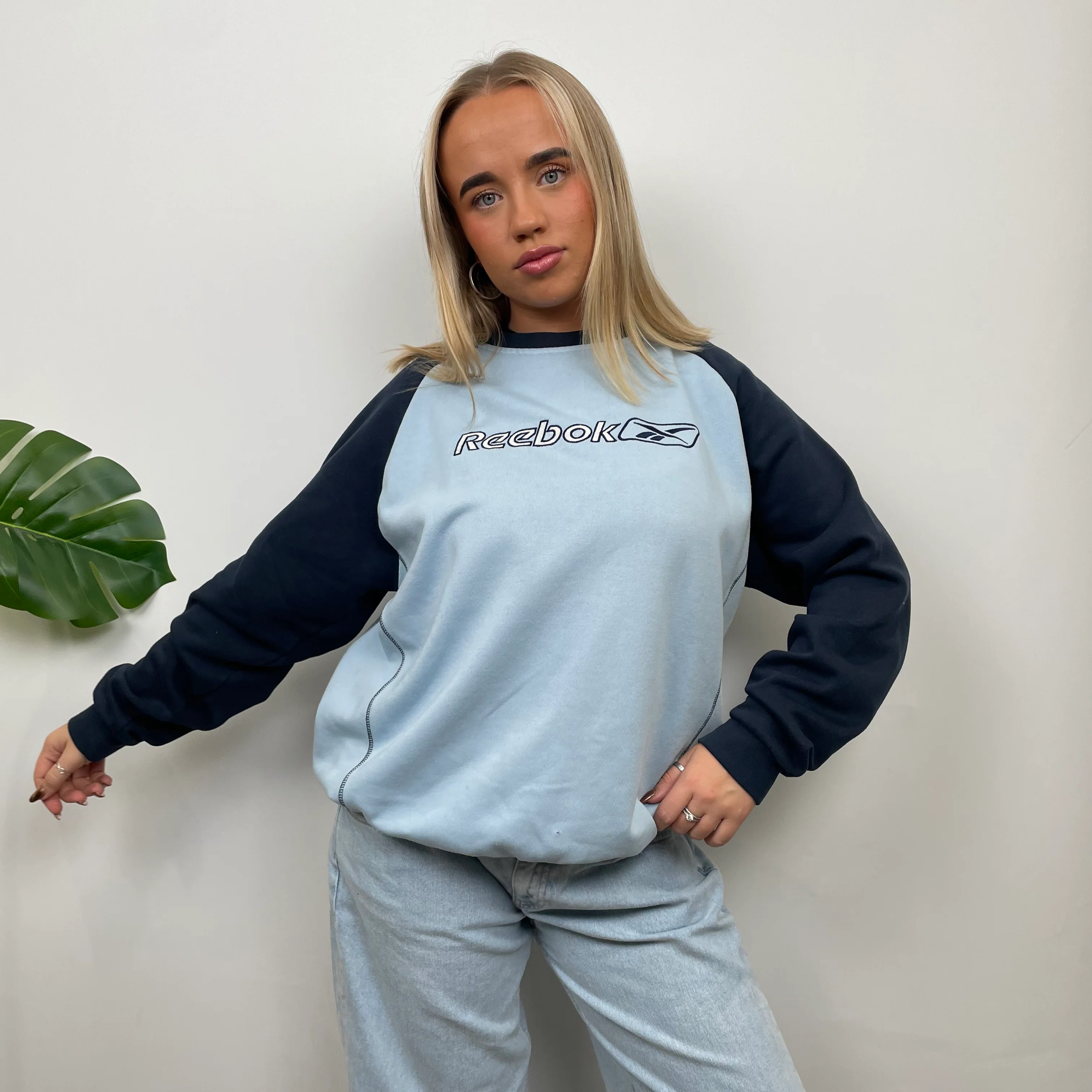 Reebok Baby Blue Embroidered Spell Out Sweatshirt (M) - Image 3