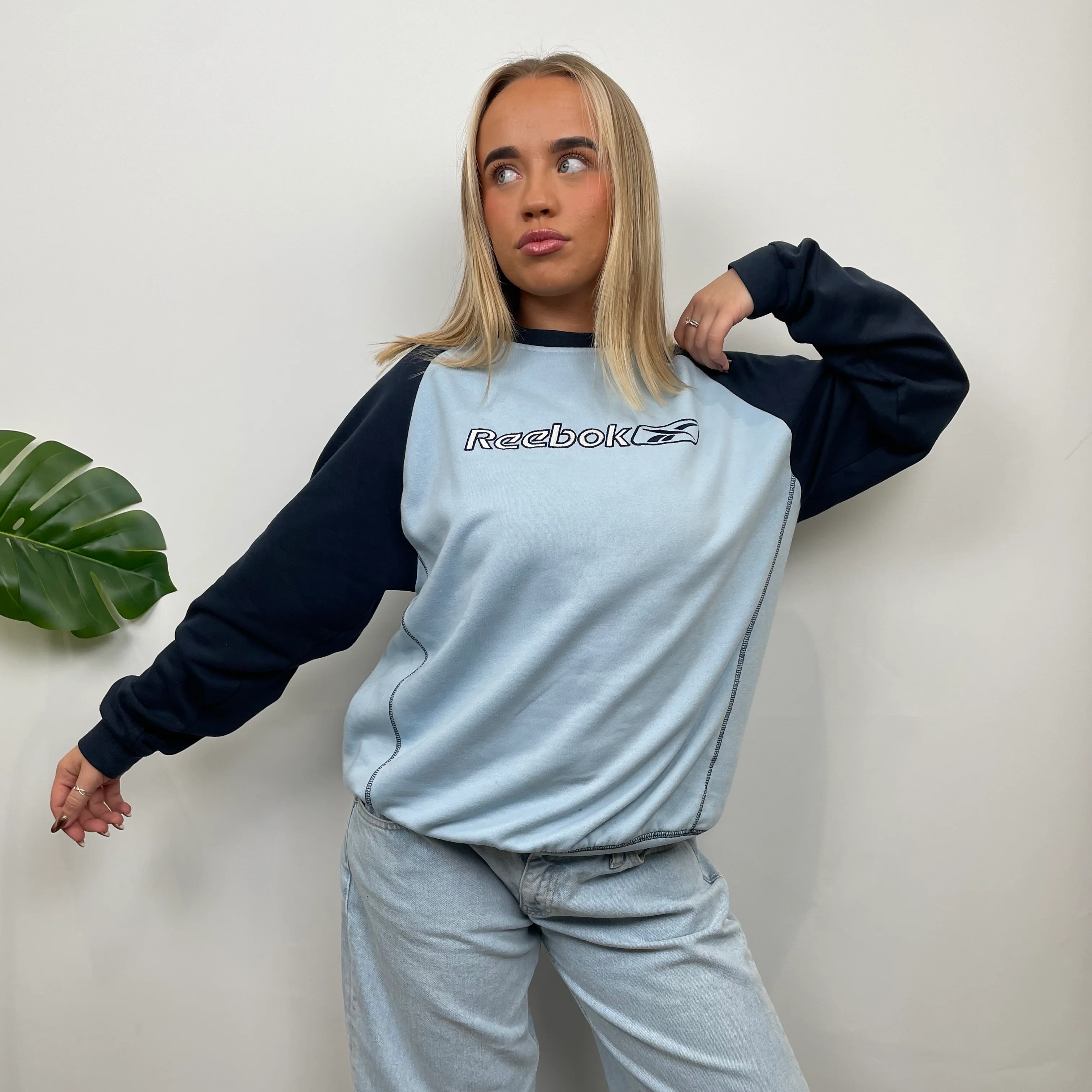 Reebok Baby Blue Embroidered Spell Out Sweatshirt (M) - Image 4