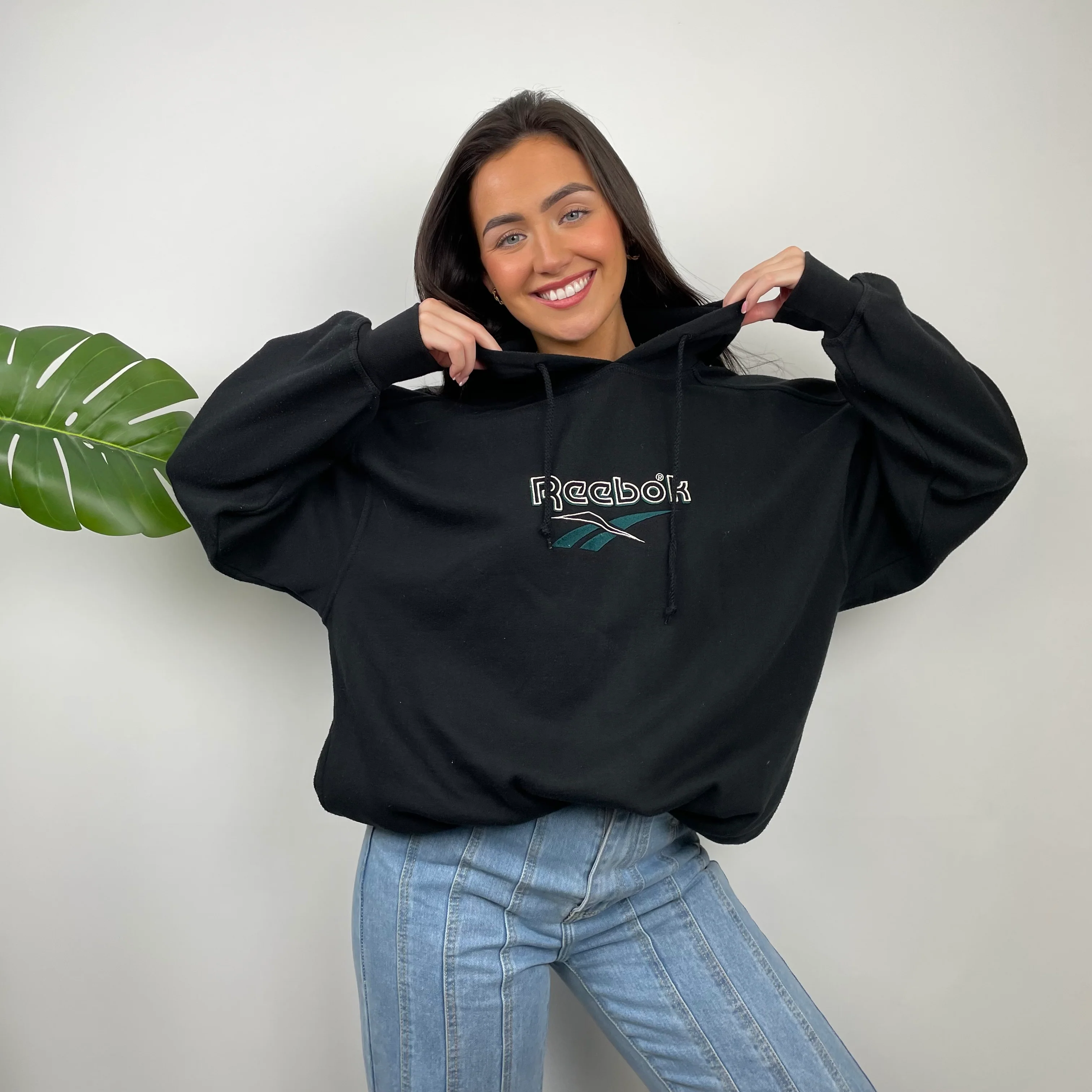 Reebok Black Embroidered Spell Out Hoodie (L) - Image 2