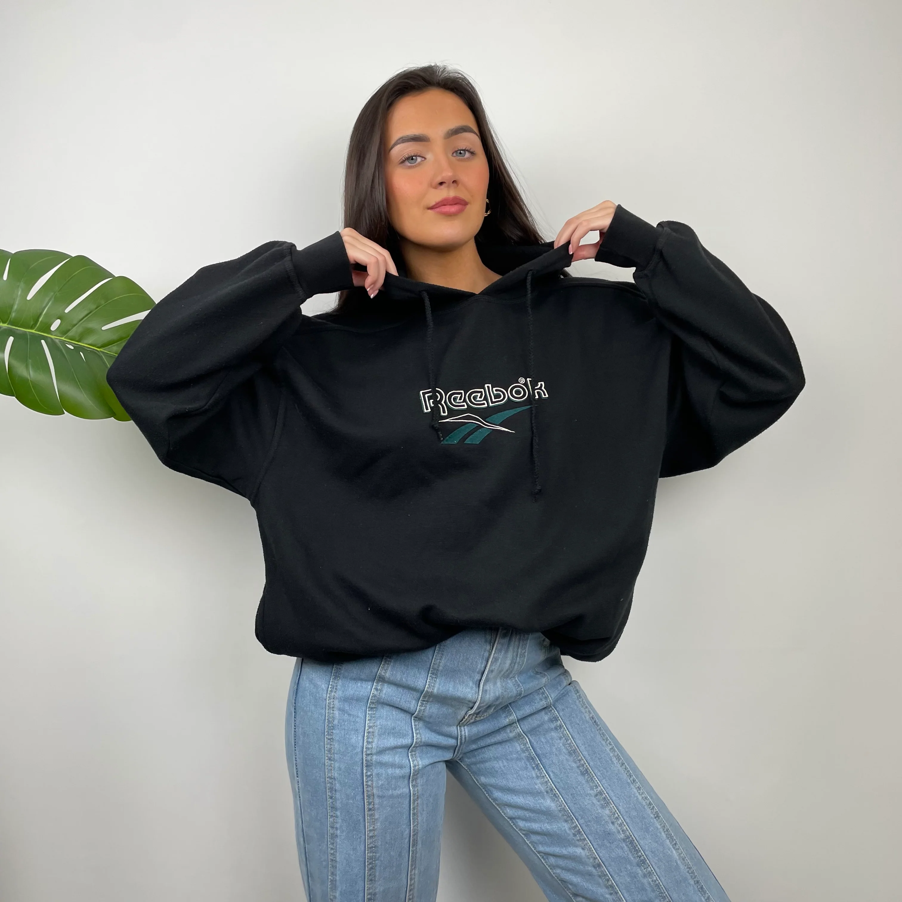 Reebok Black Embroidered Spell Out Hoodie (L) - Image 5