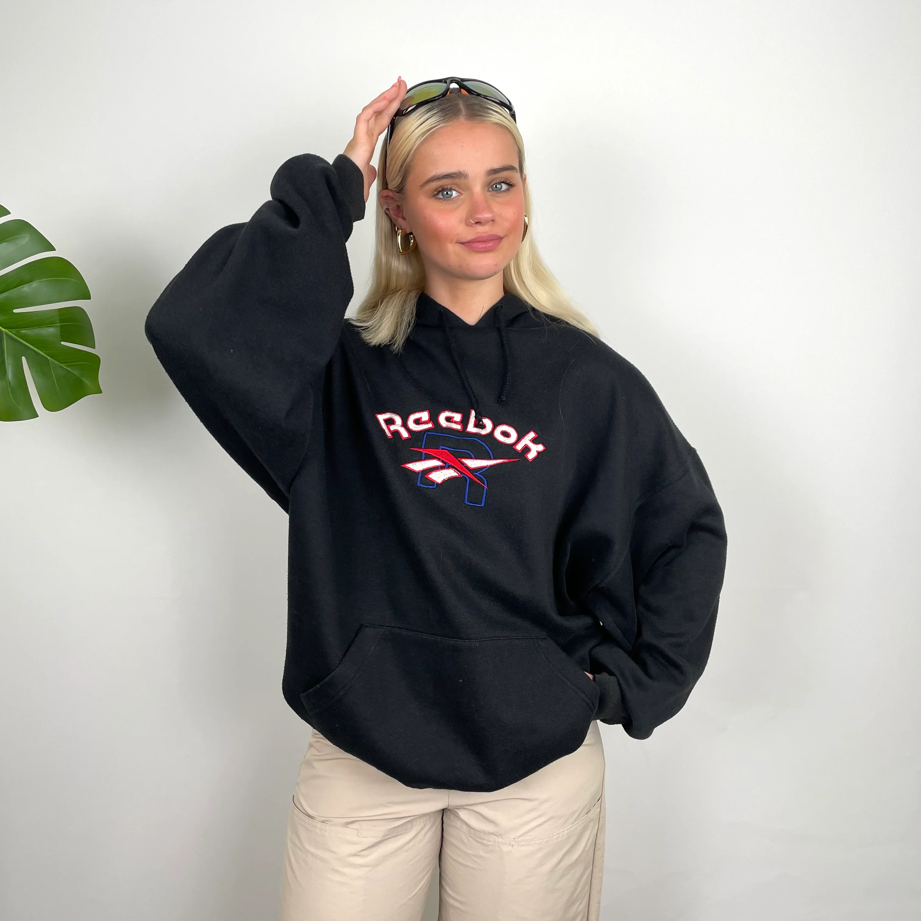 Reebok Black Embroidered Spell Out Hoodie (L) - Image 2