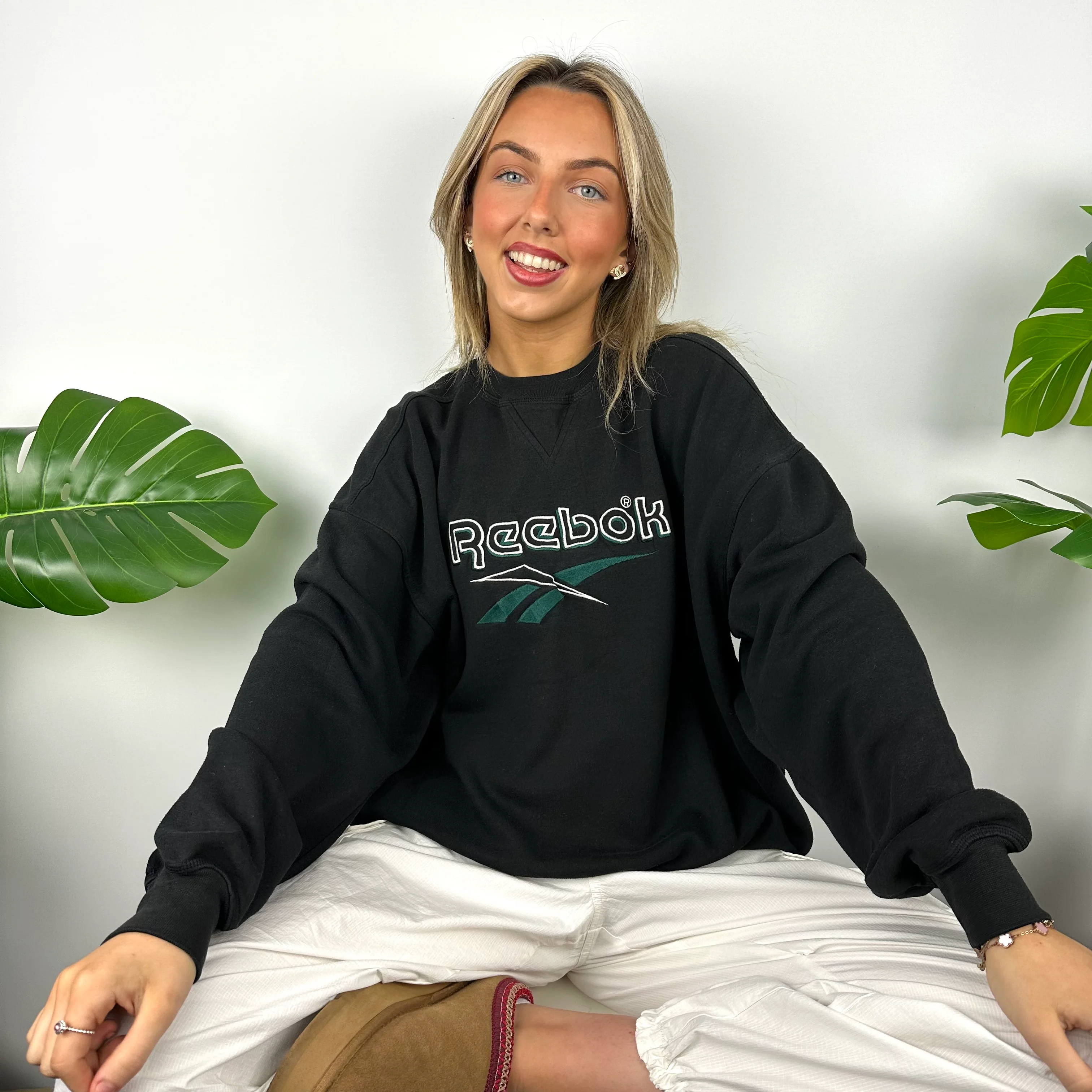Reebok Black Embroidered Spell Out Sweatshirt (M) - Image 2