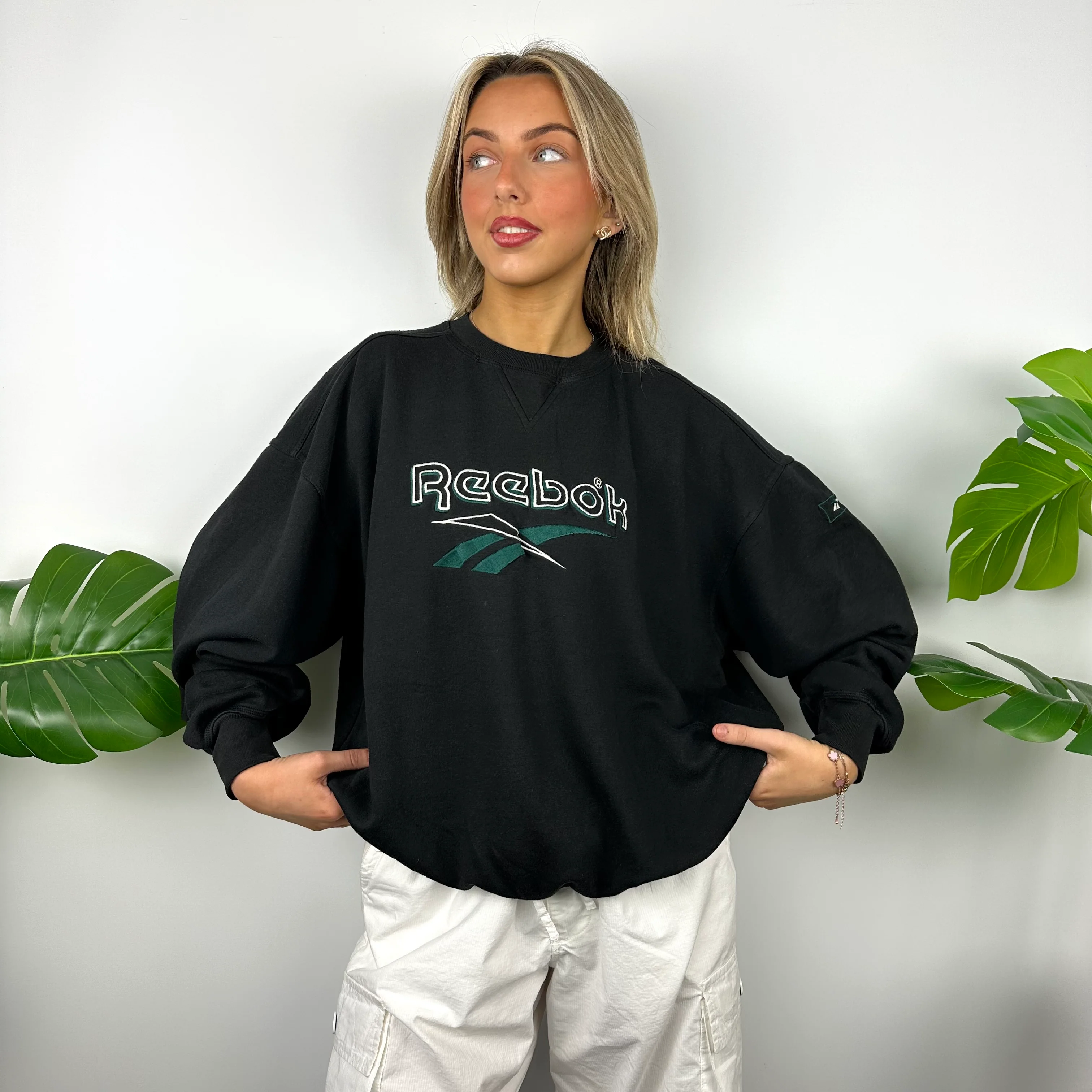 Reebok Black Embroidered Spell Out Sweatshirt (M) - Image 6
