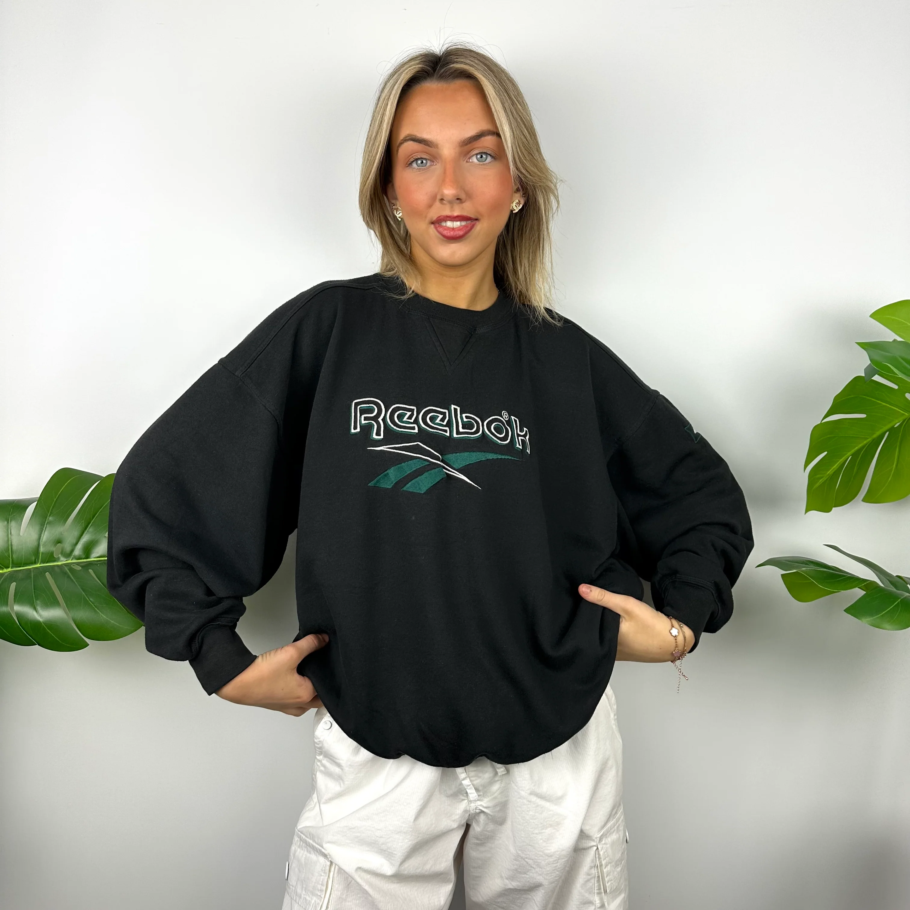 Reebok Black Embroidered Spell Out Sweatshirt (M) - Image 7