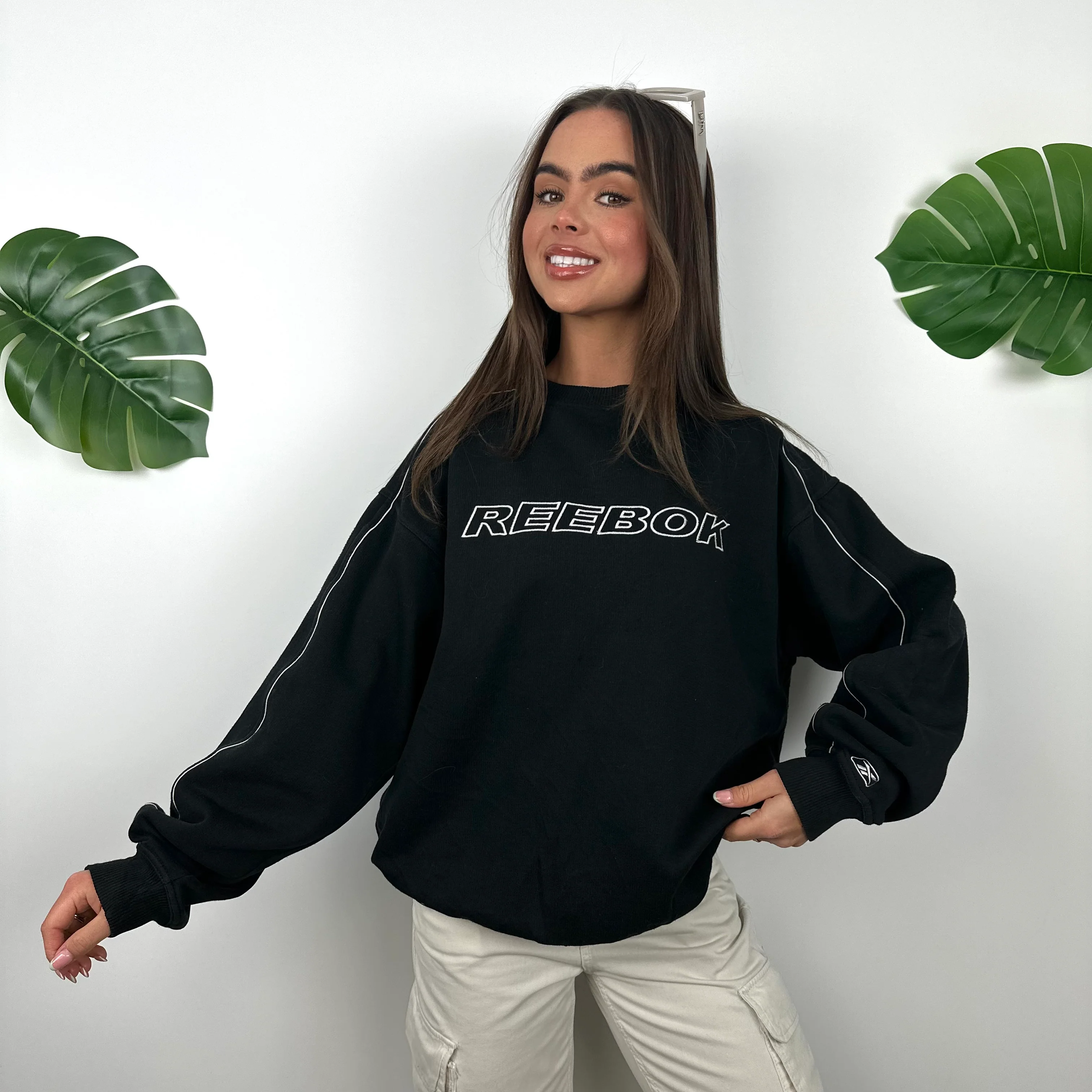 Reebok Black Embroidered Spell Out Sweatshirt (M) - Image 2