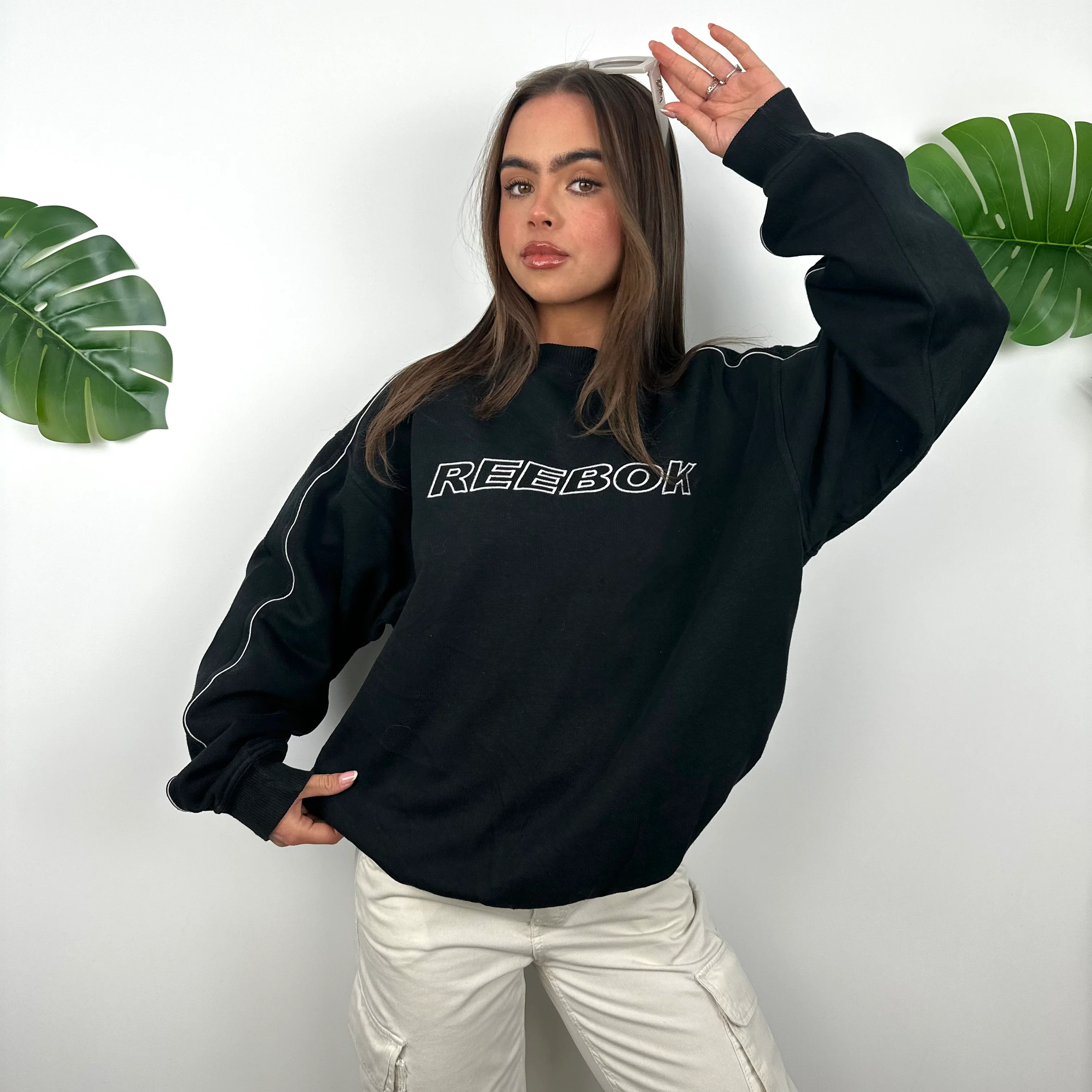 Reebok Black Embroidered Spell Out Sweatshirt (M) - Image 3