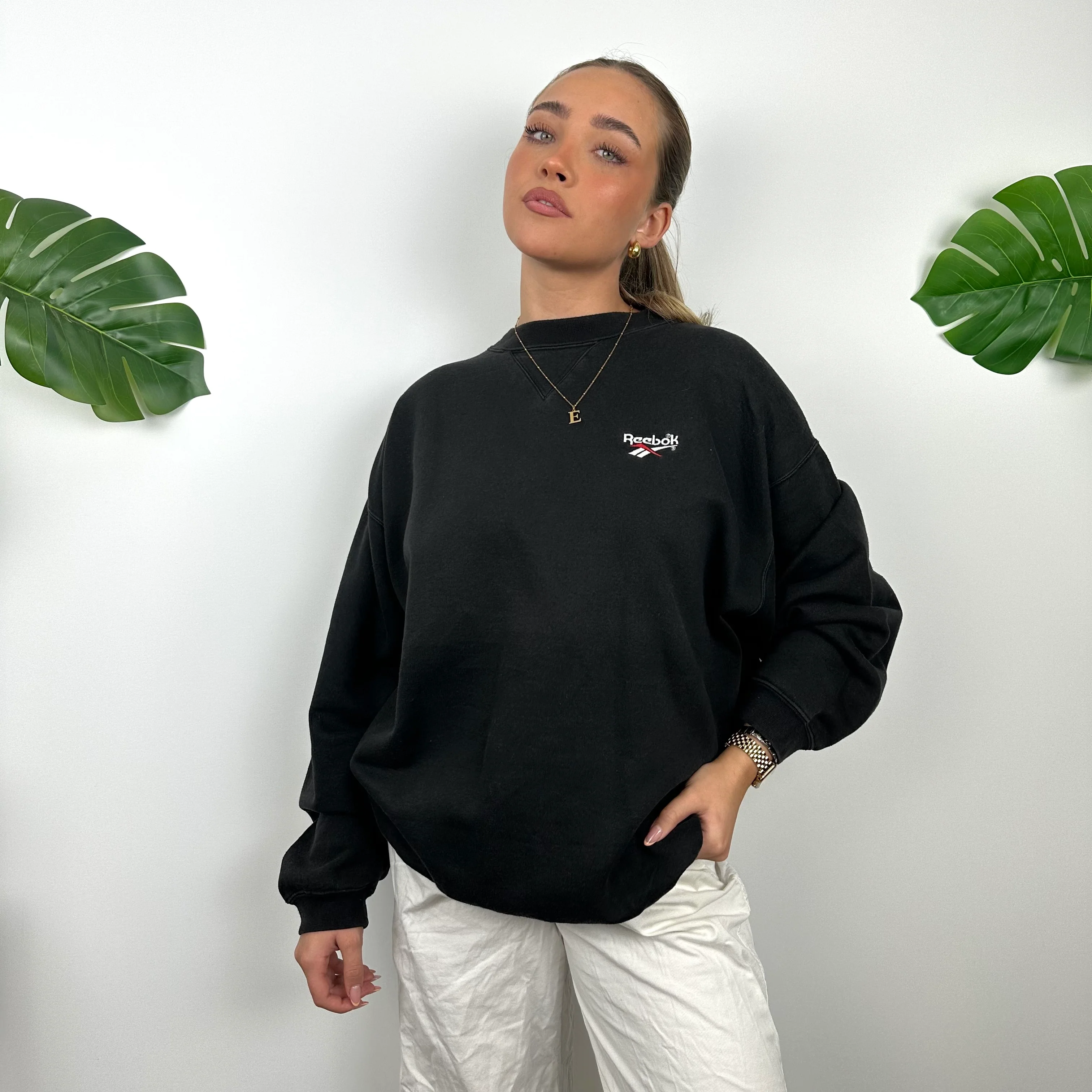 Reebok Black Embroidered Spell Out Sweatshirt (XL) - Image 2