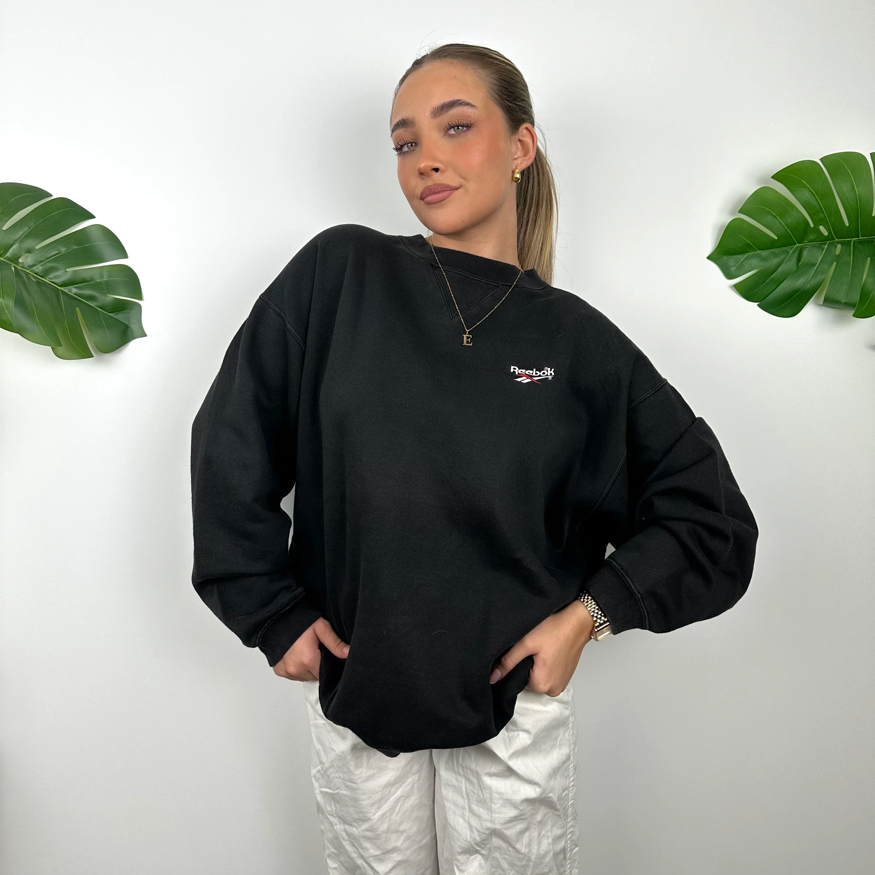Reebok Black Embroidered Spell Out Sweatshirt (XL) - Image 3