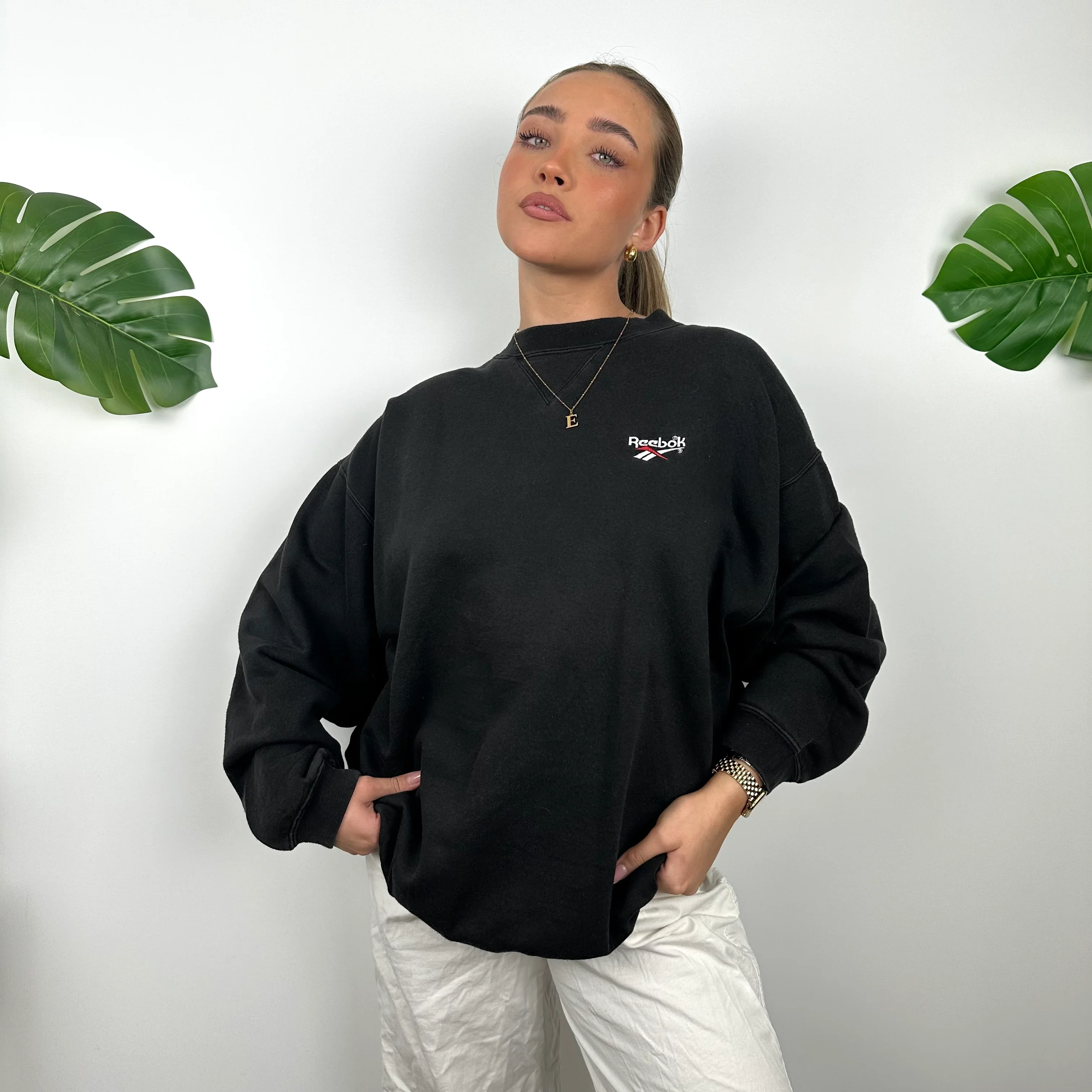 Reebok Black Embroidered Spell Out Sweatshirt (XL) - Image 4