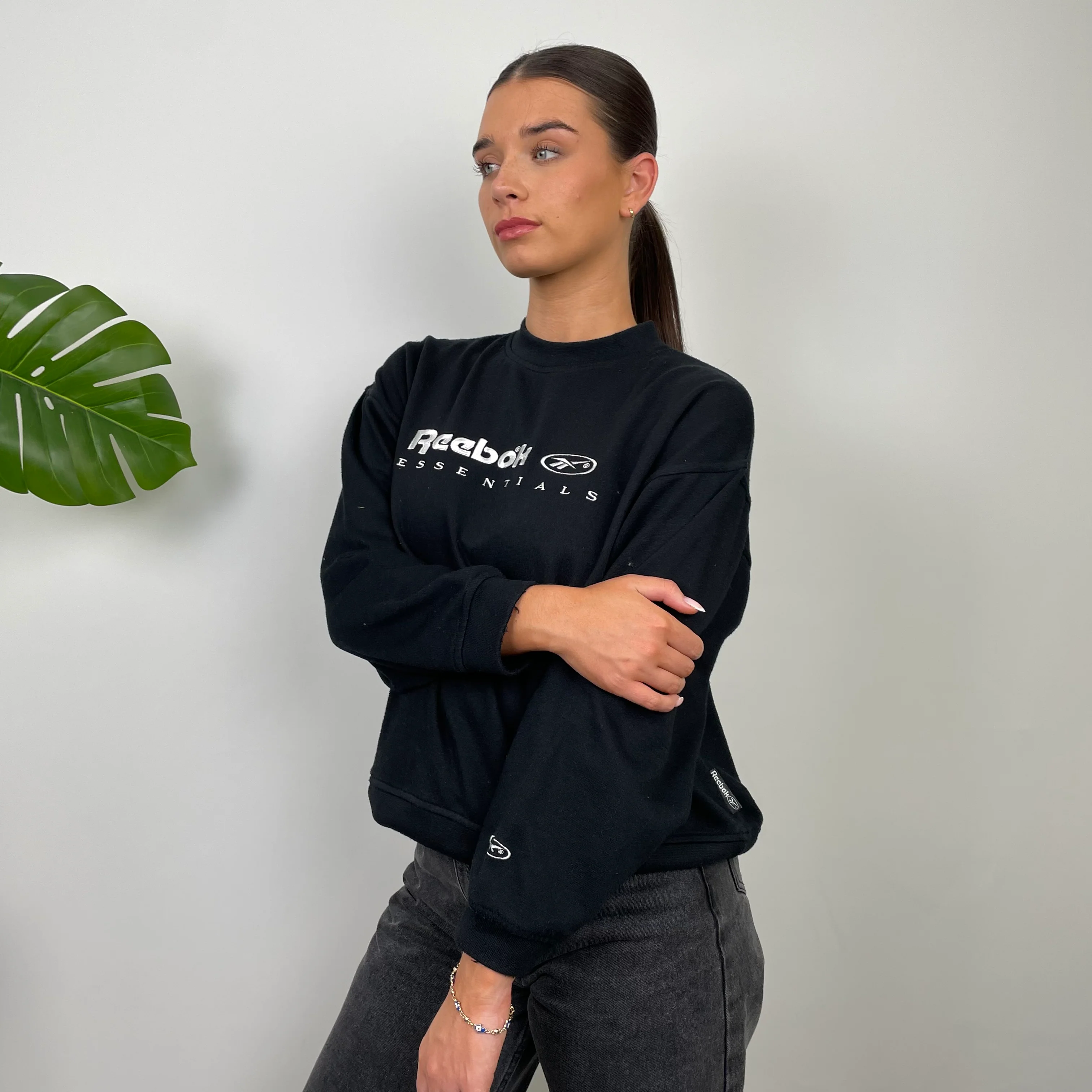 Reebok Black Embroidered Spell Out Sweatshirt (S) - Image 3
