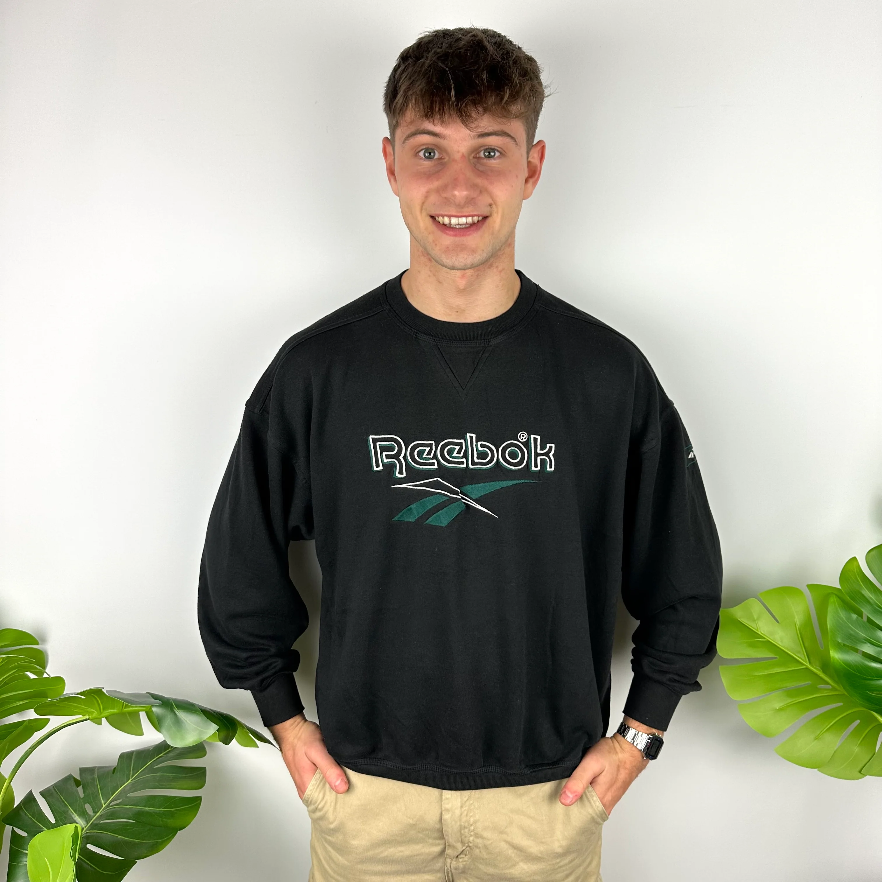 Reebok Black Embroidered Spell Out Sweatshirt (M)