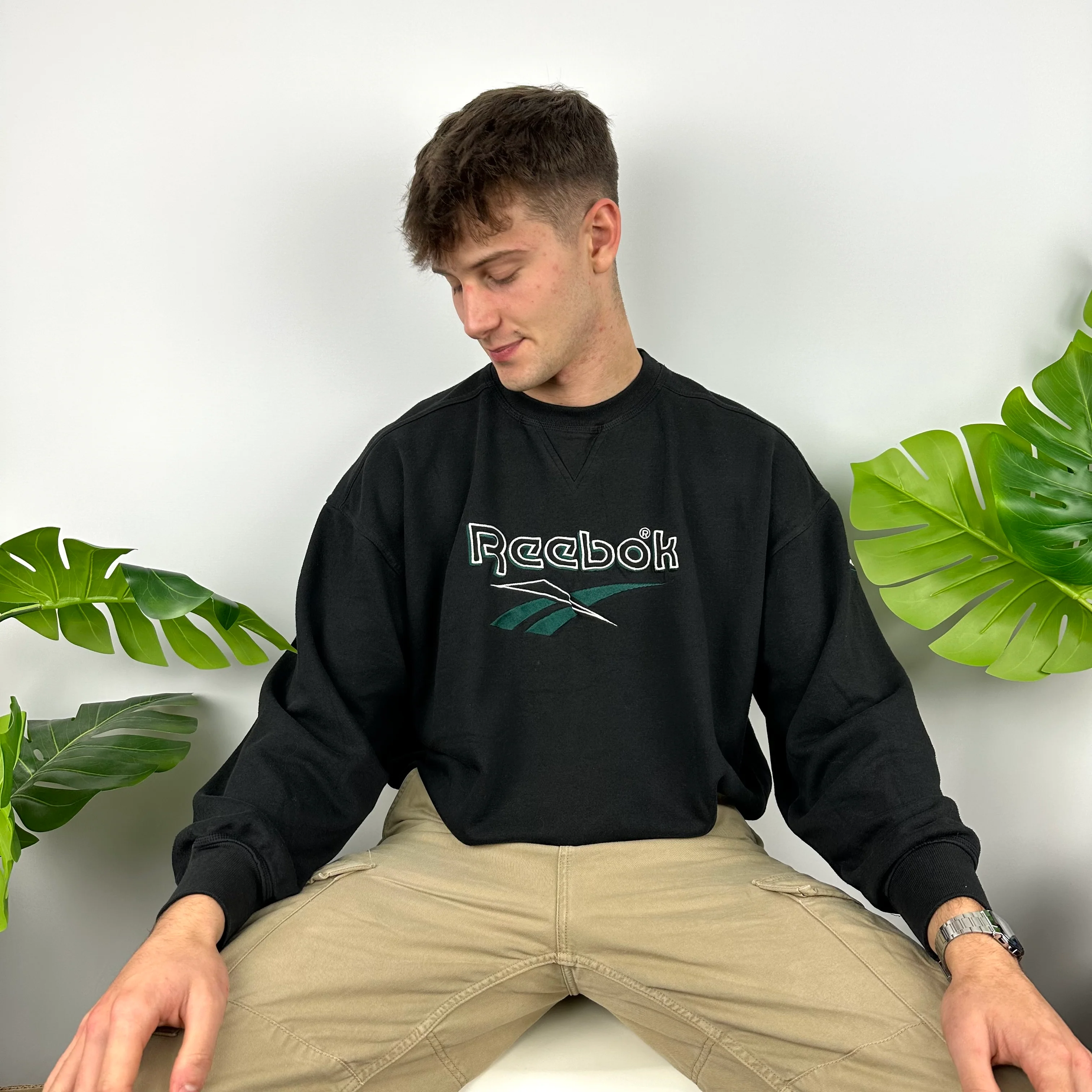 Reebok Black Embroidered Spell Out Sweatshirt (M) - Image 3
