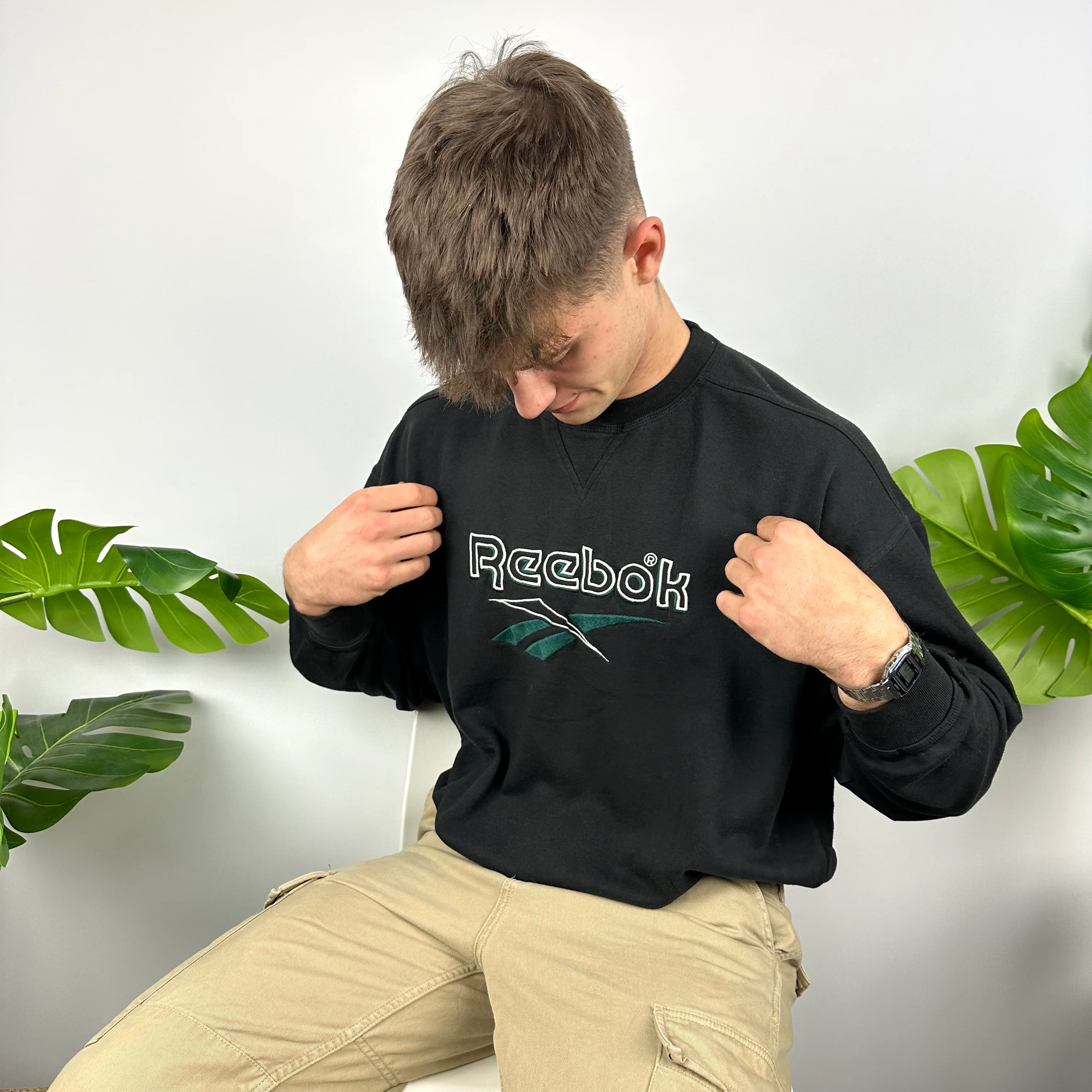 Reebok Black Embroidered Spell Out Sweatshirt (M) - Image 4