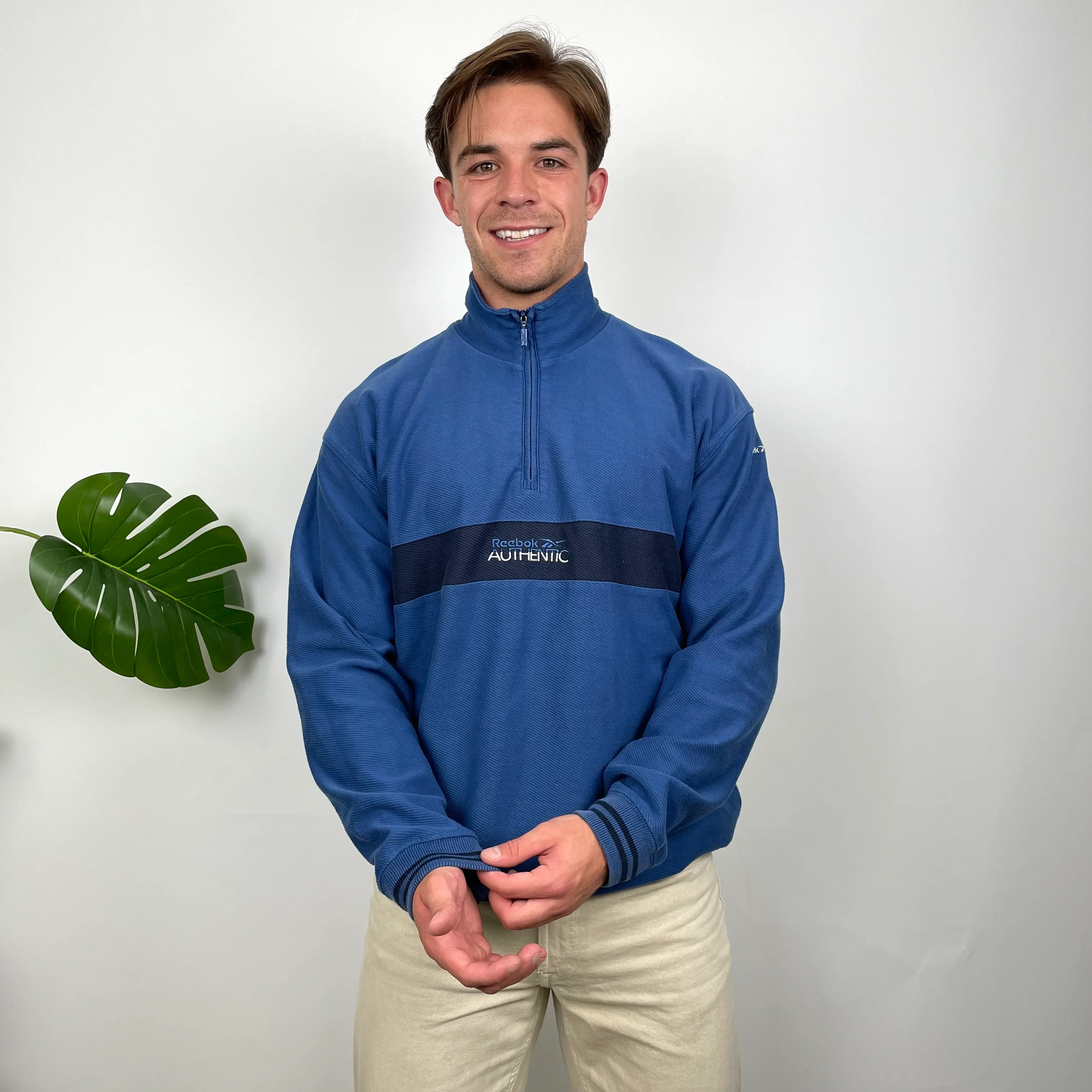 Reebok Blue Embroidered Spell Out Quarter Zip Sweatshirt (M) - Image 3
