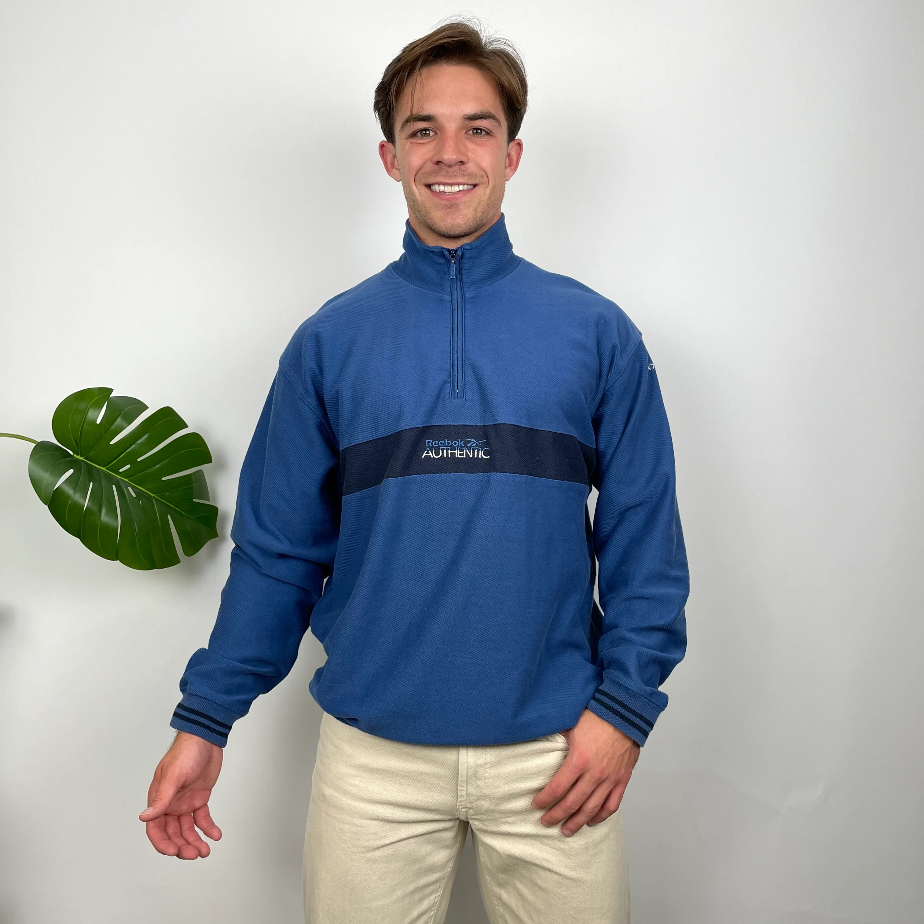 Reebok Blue Embroidered Spell Out Quarter Zip Sweatshirt (M) - Image 4