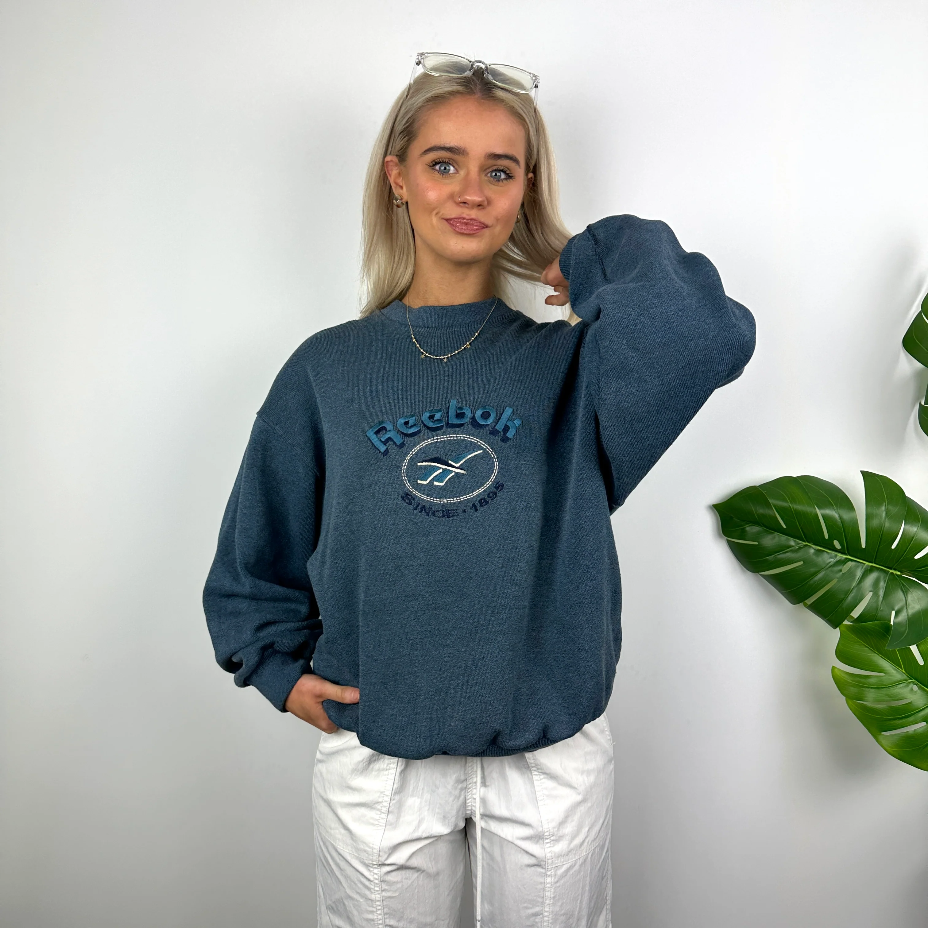 Reebok Blue Embroidered Spell Out Sweatshirt (M) - Image 2