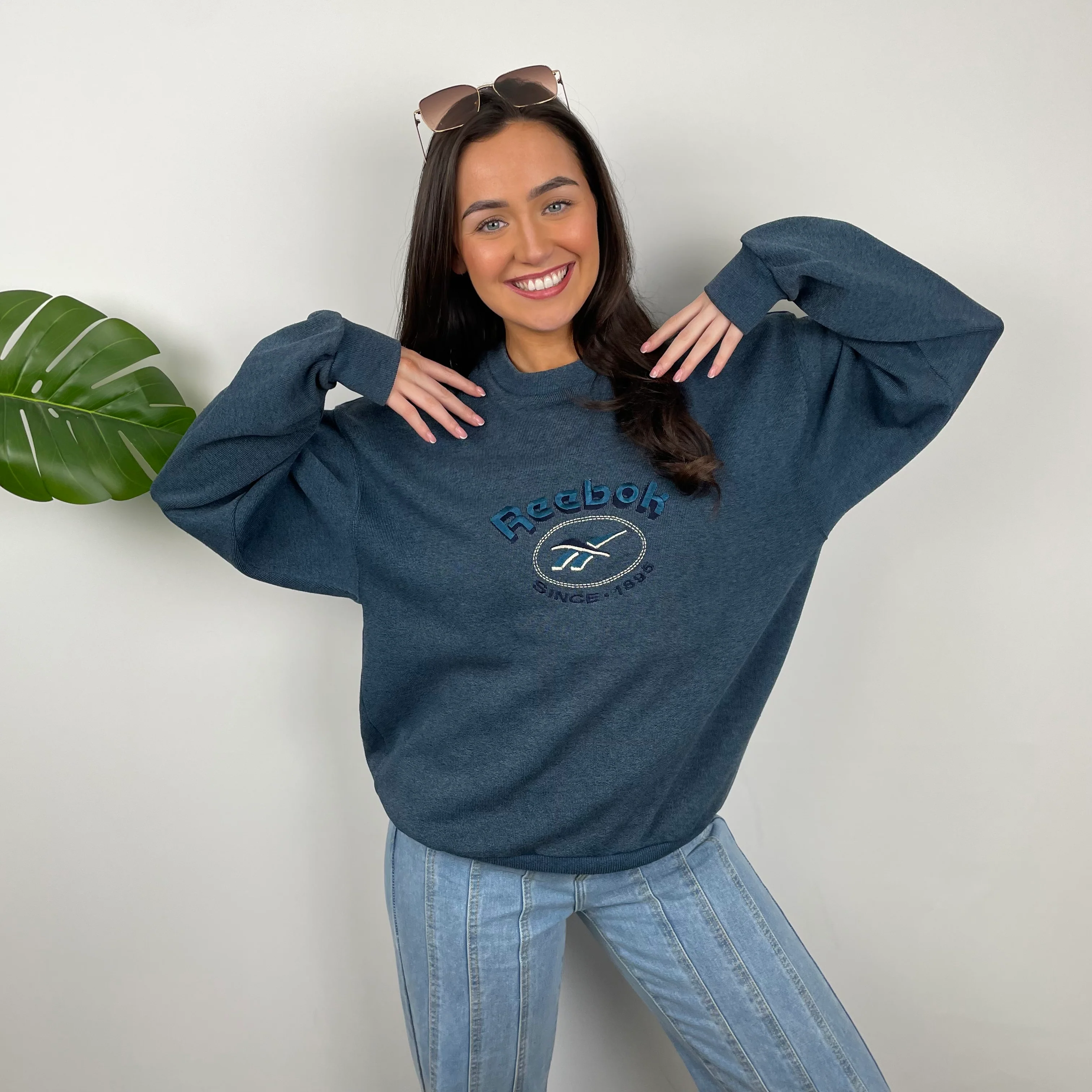 Reebok Blue Embroidered Spell Out Sweatshirt (M)
