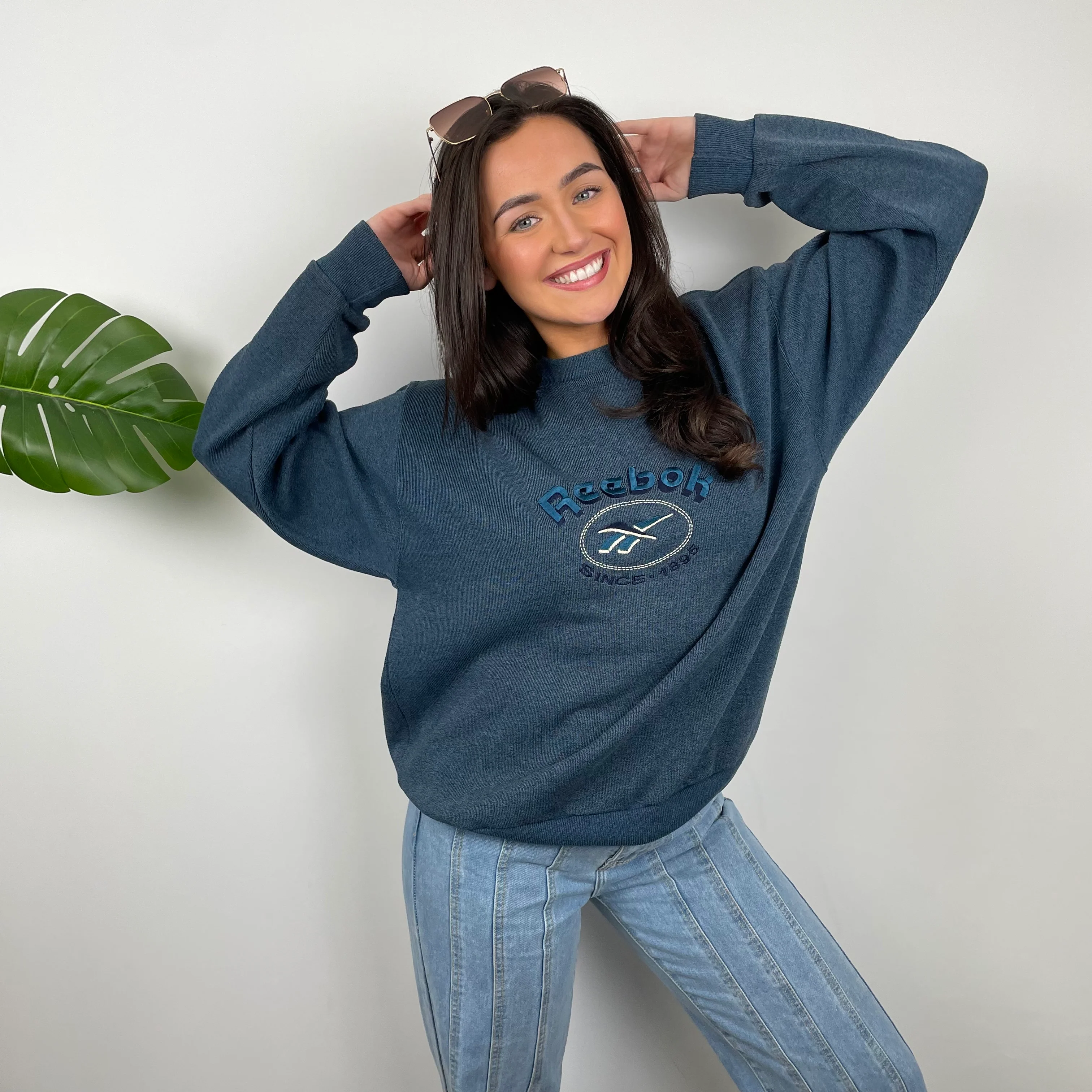 Reebok Blue Embroidered Spell Out Sweatshirt (M) - Image 2