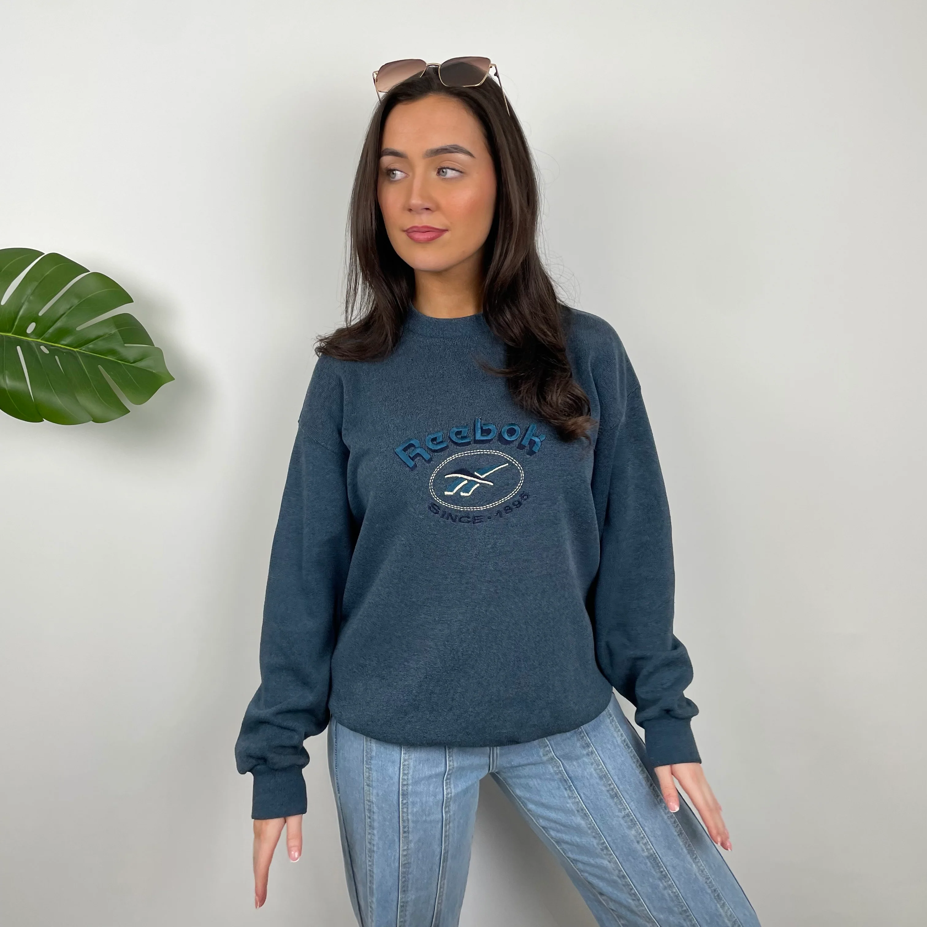 Reebok Blue Embroidered Spell Out Sweatshirt (M) - Image 3