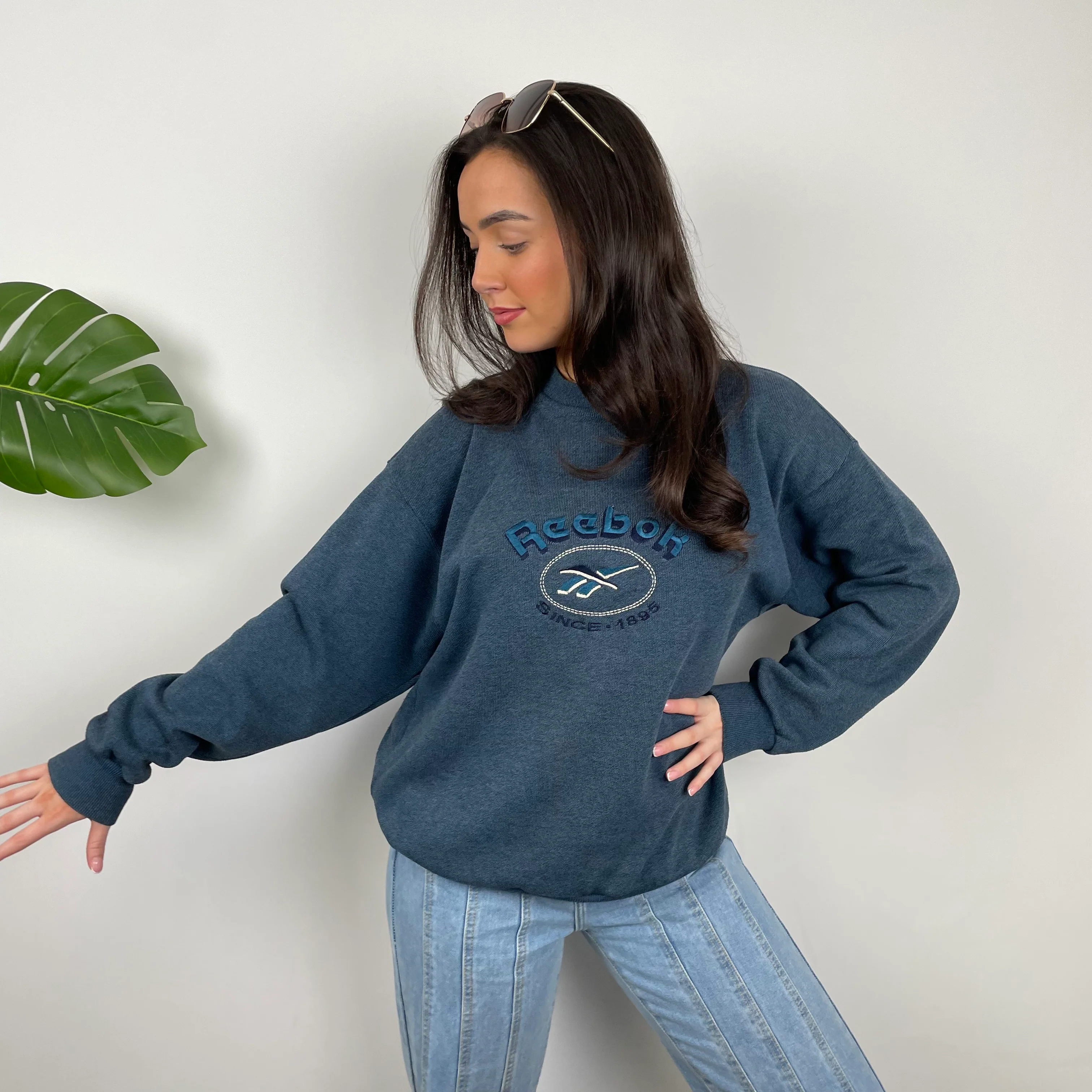 Reebok Blue Embroidered Spell Out Sweatshirt (M) - Image 4