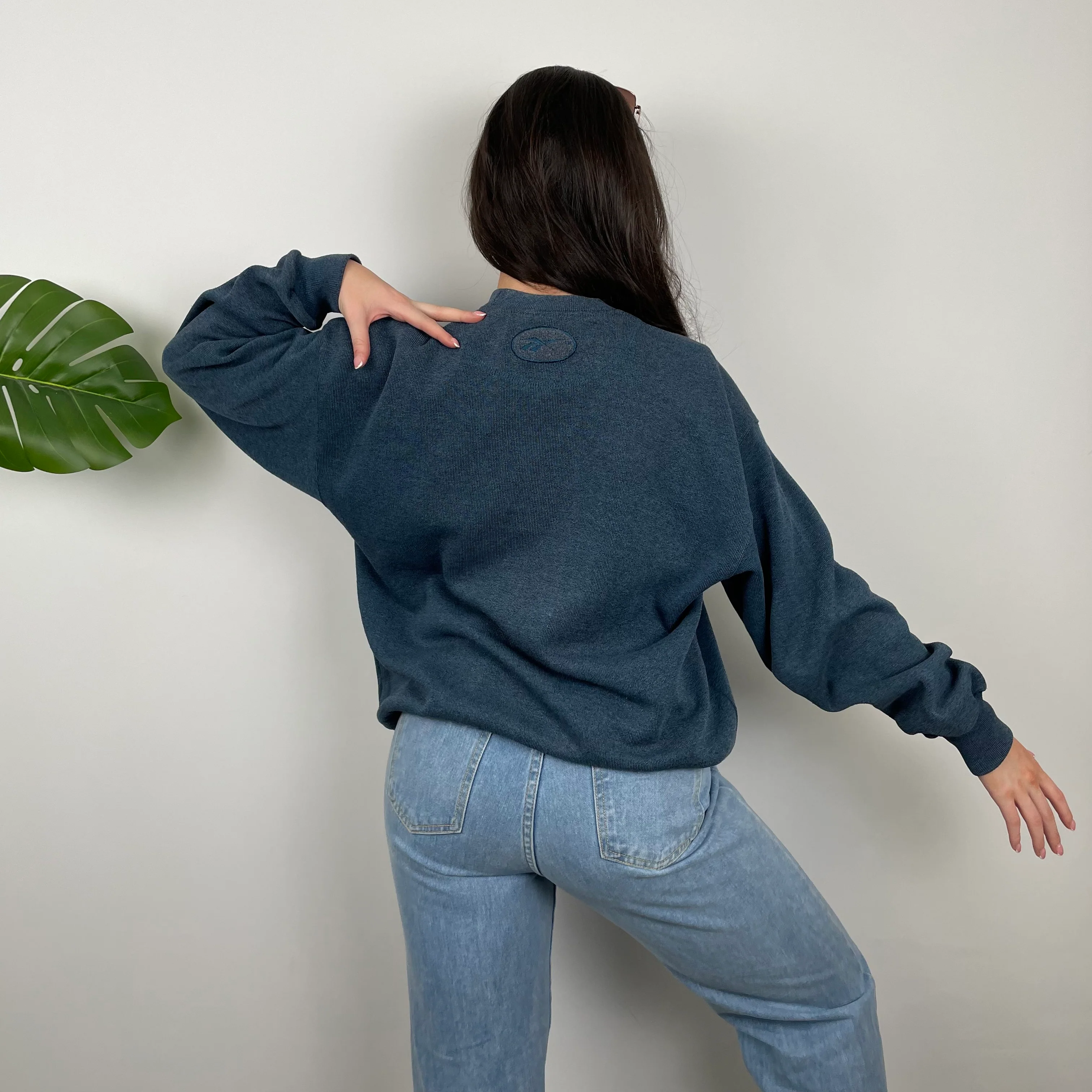 Reebok Blue Embroidered Spell Out Sweatshirt (M) - Image 5
