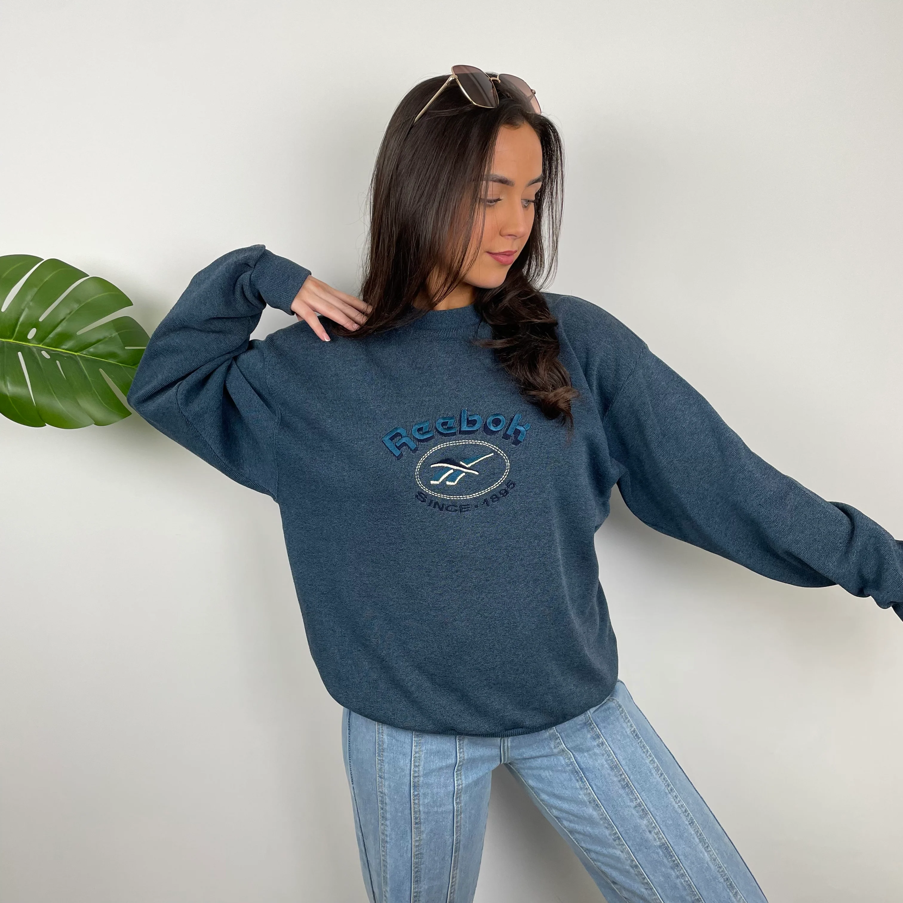 Reebok Blue Embroidered Spell Out Sweatshirt (M) - Image 6