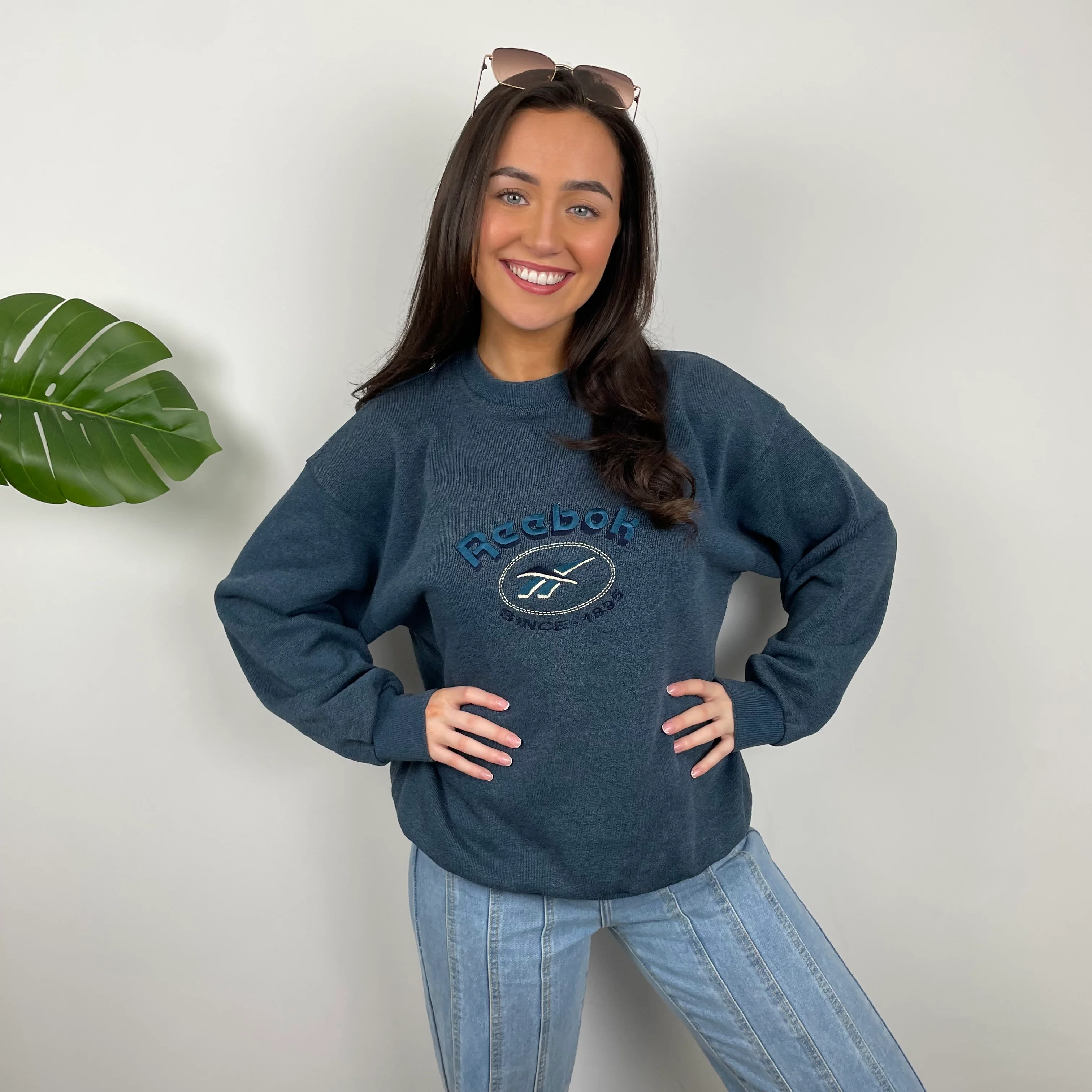 Reebok Blue Embroidered Spell Out Sweatshirt (M) - Image 7