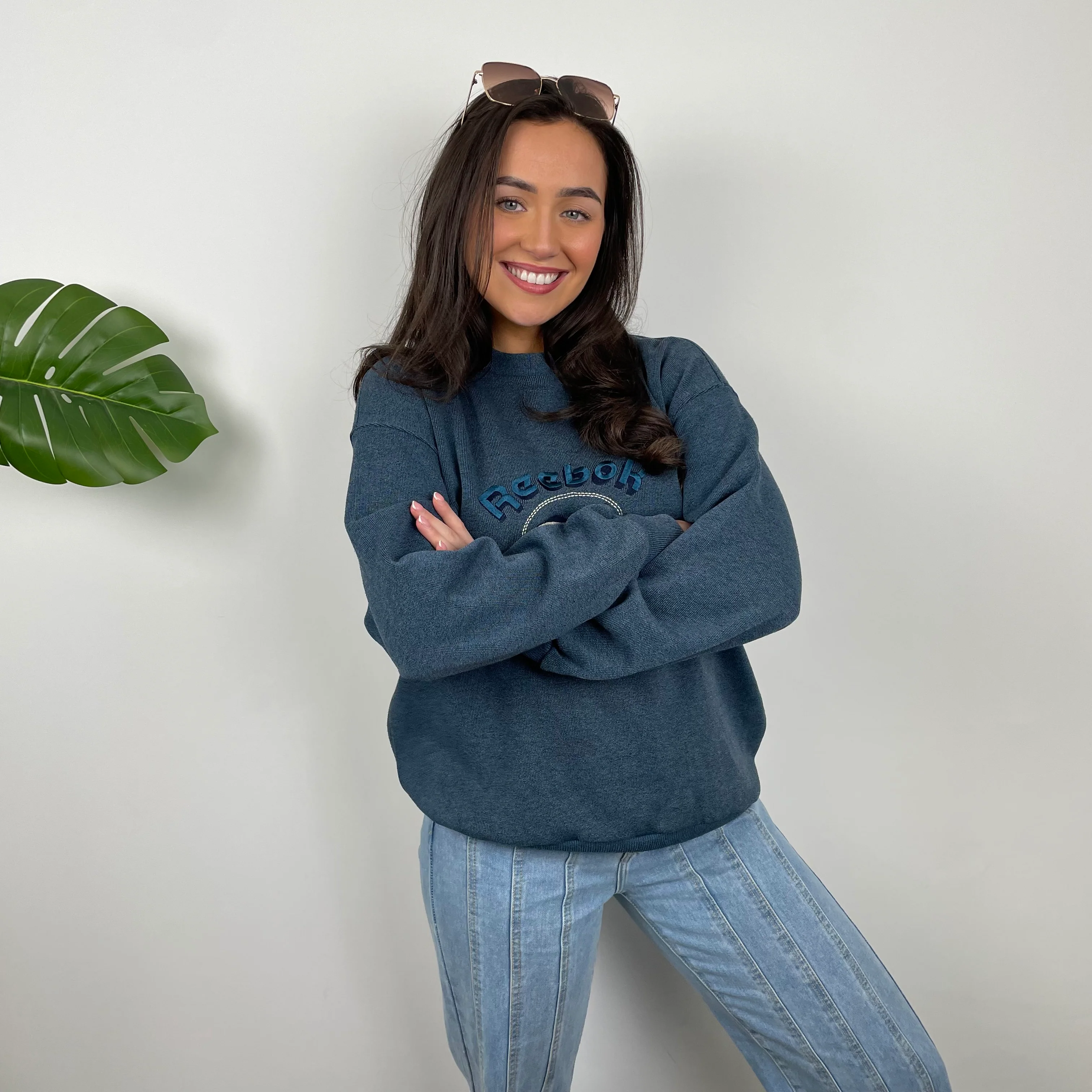 Reebok Blue Embroidered Spell Out Sweatshirt (M) - Image 8