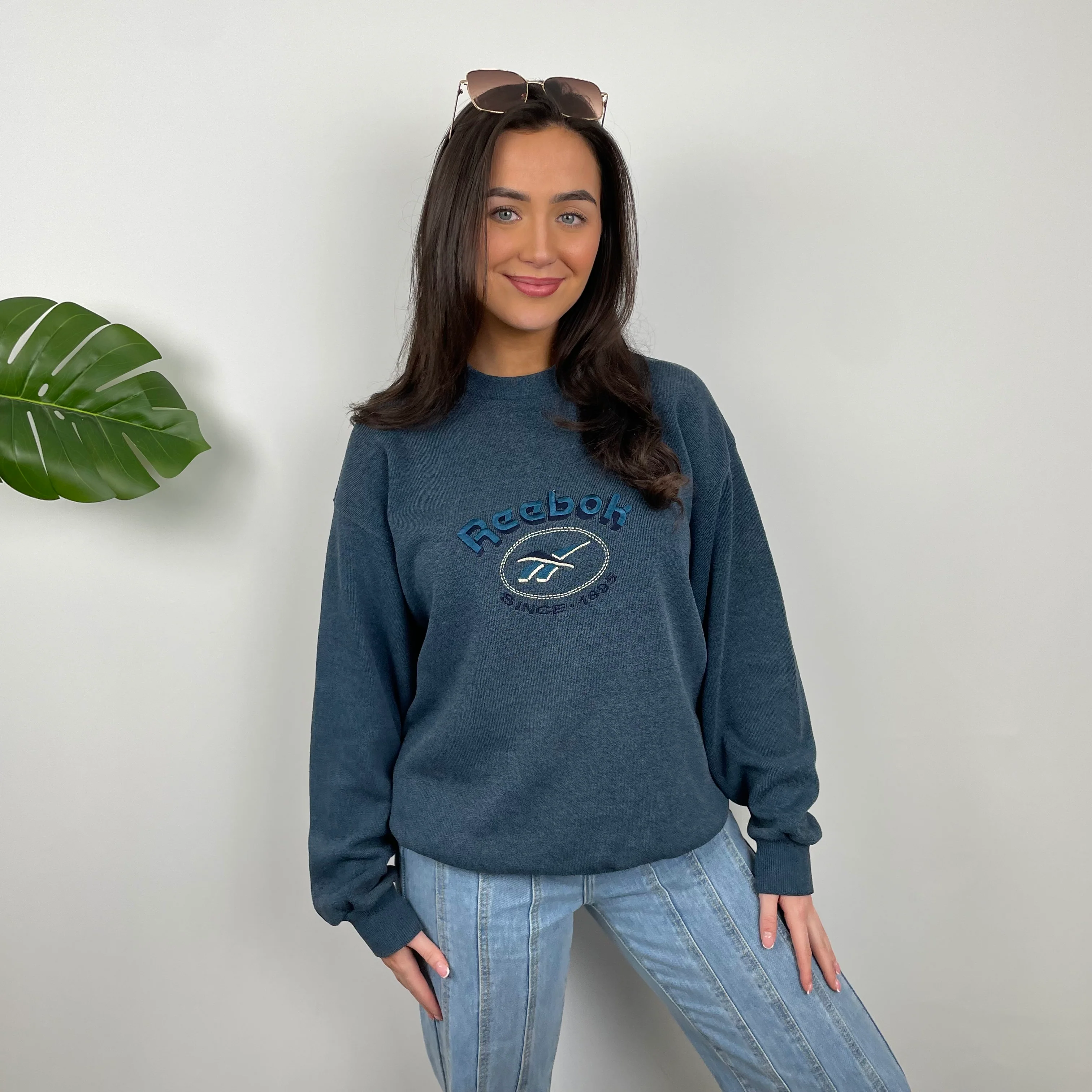 Reebok Blue Embroidered Spell Out Sweatshirt (M) - Image 9
