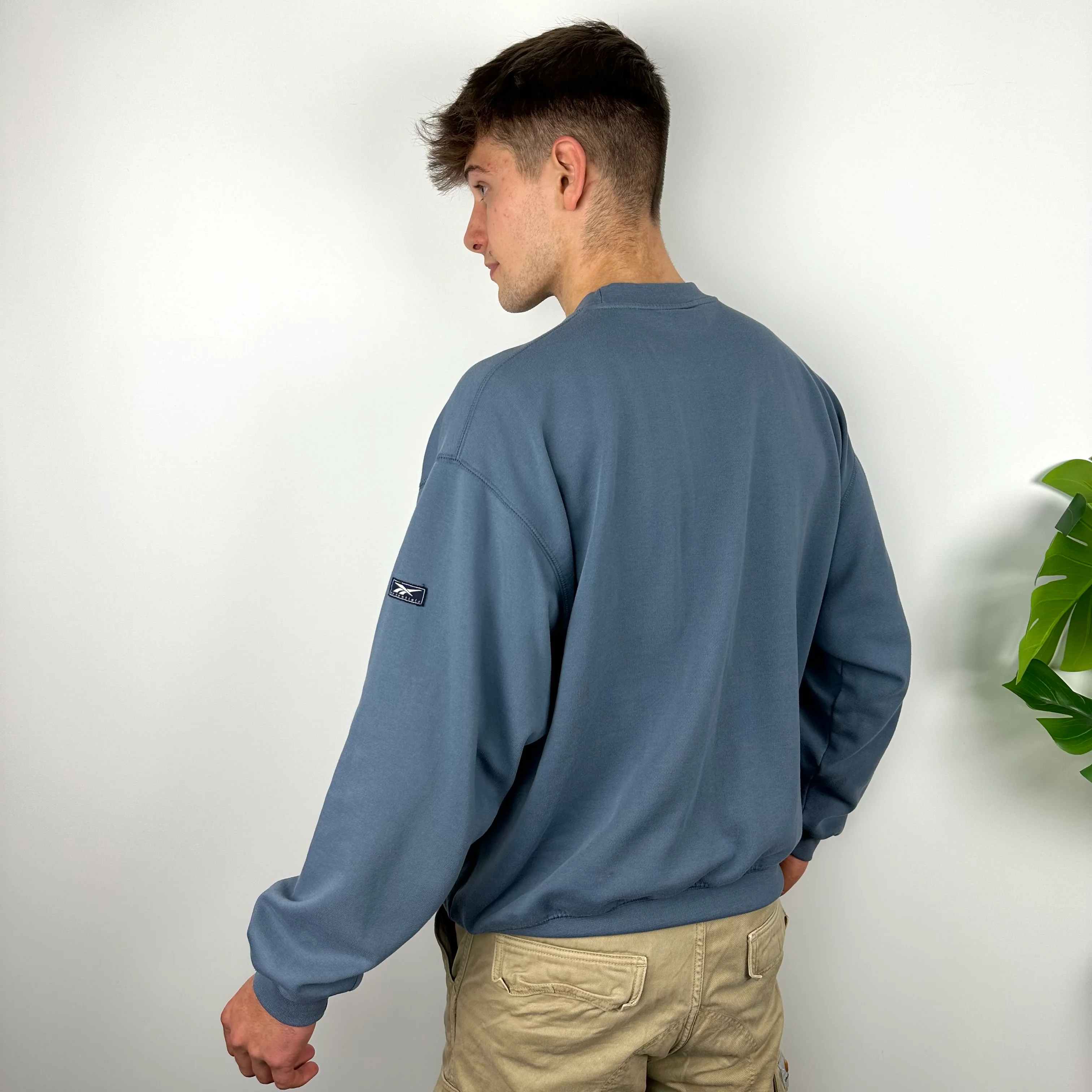 Reebok Blue Embroidered Spell Out Sweatshirt (M) - Image 3