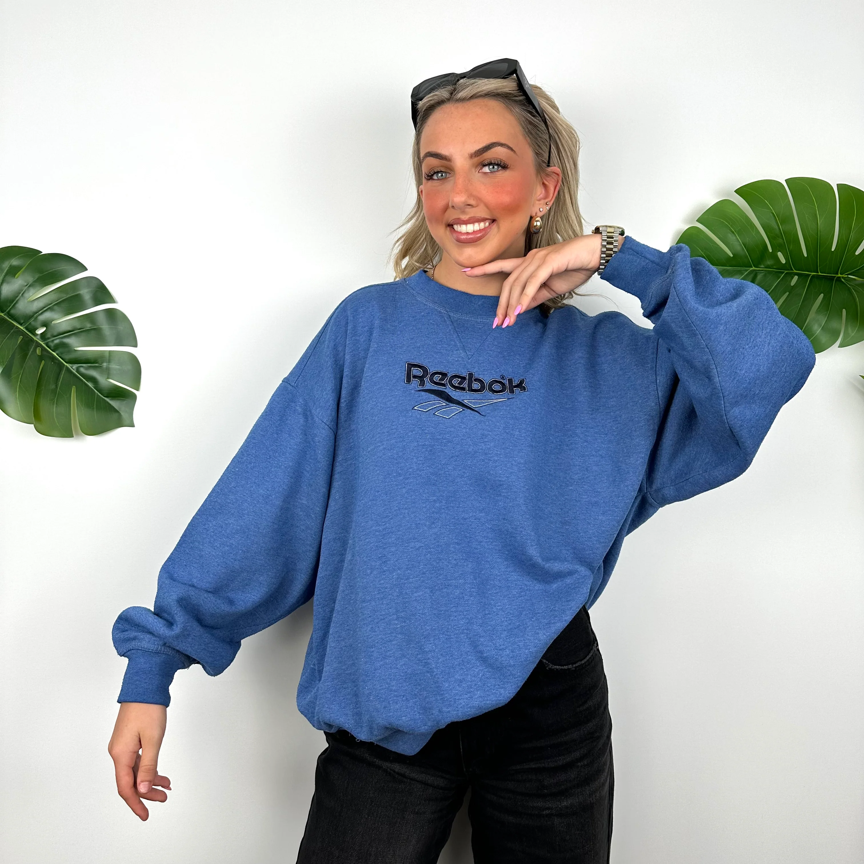 Reebok Blue Embroidered Spell Out Sweatshirt (L) - Image 2
