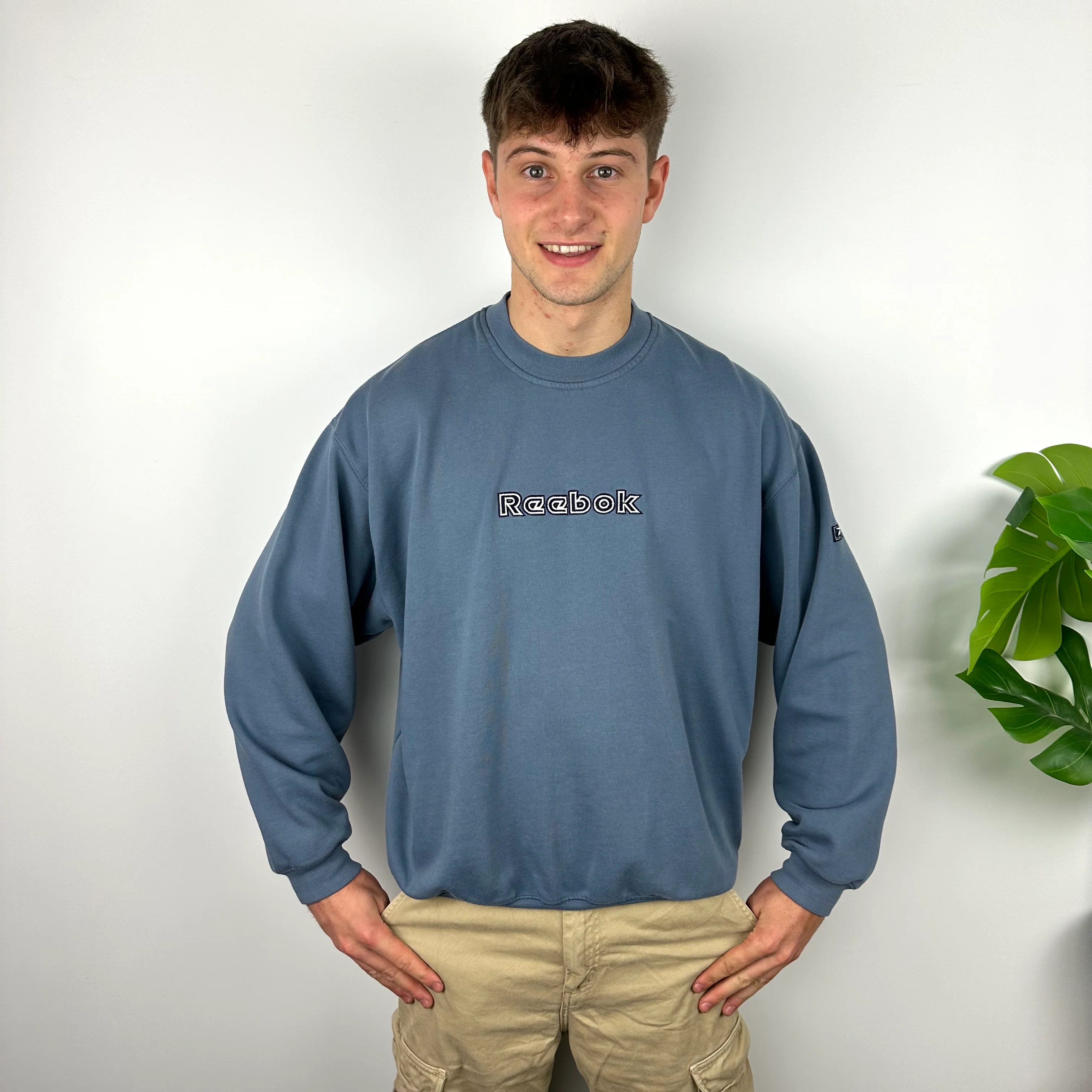 Reebok Blue Embroidered Spell Out Sweatshirt (M) - Image 4