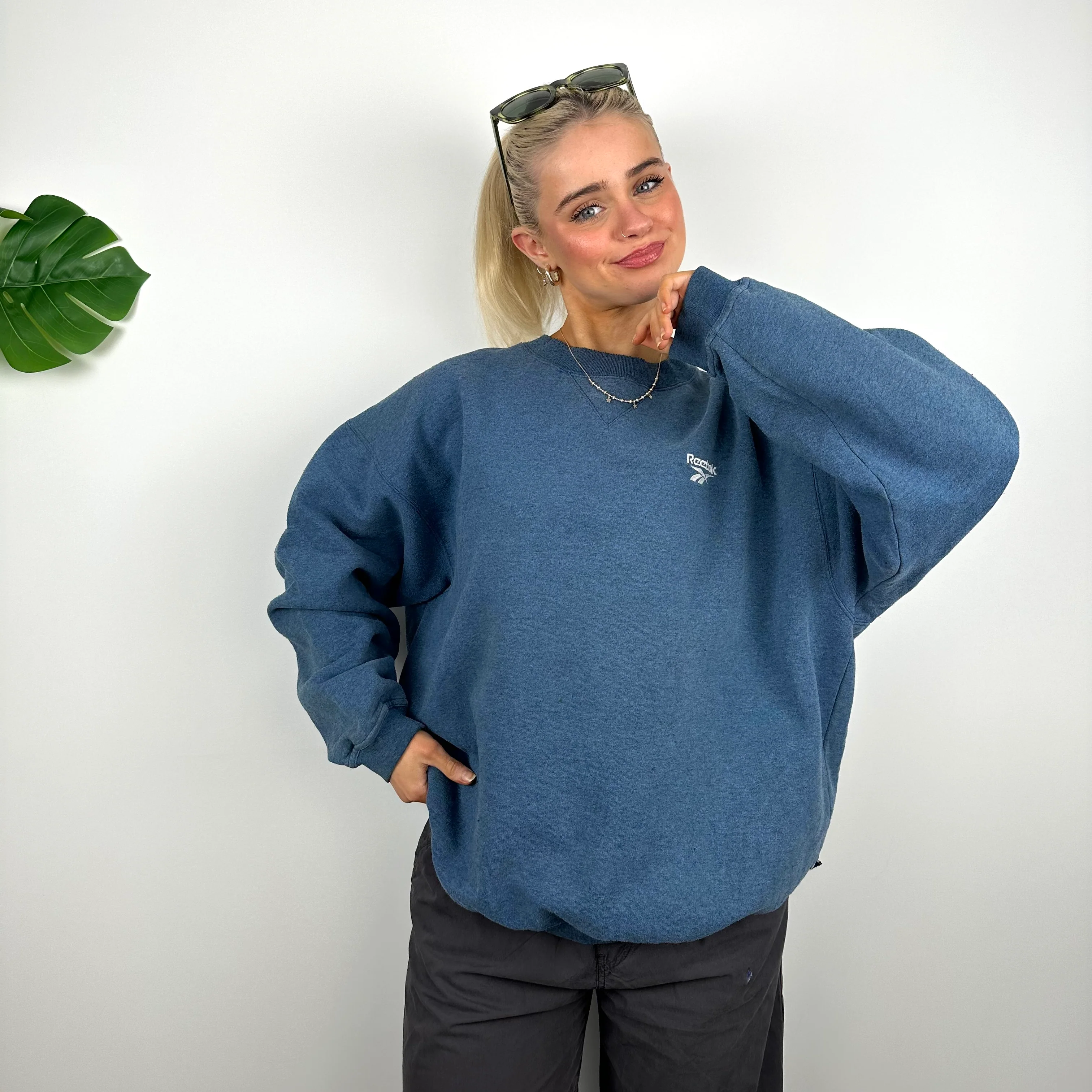 Reebok Blue Embroidered Spell Out Sweatshirt (M) - Image 2