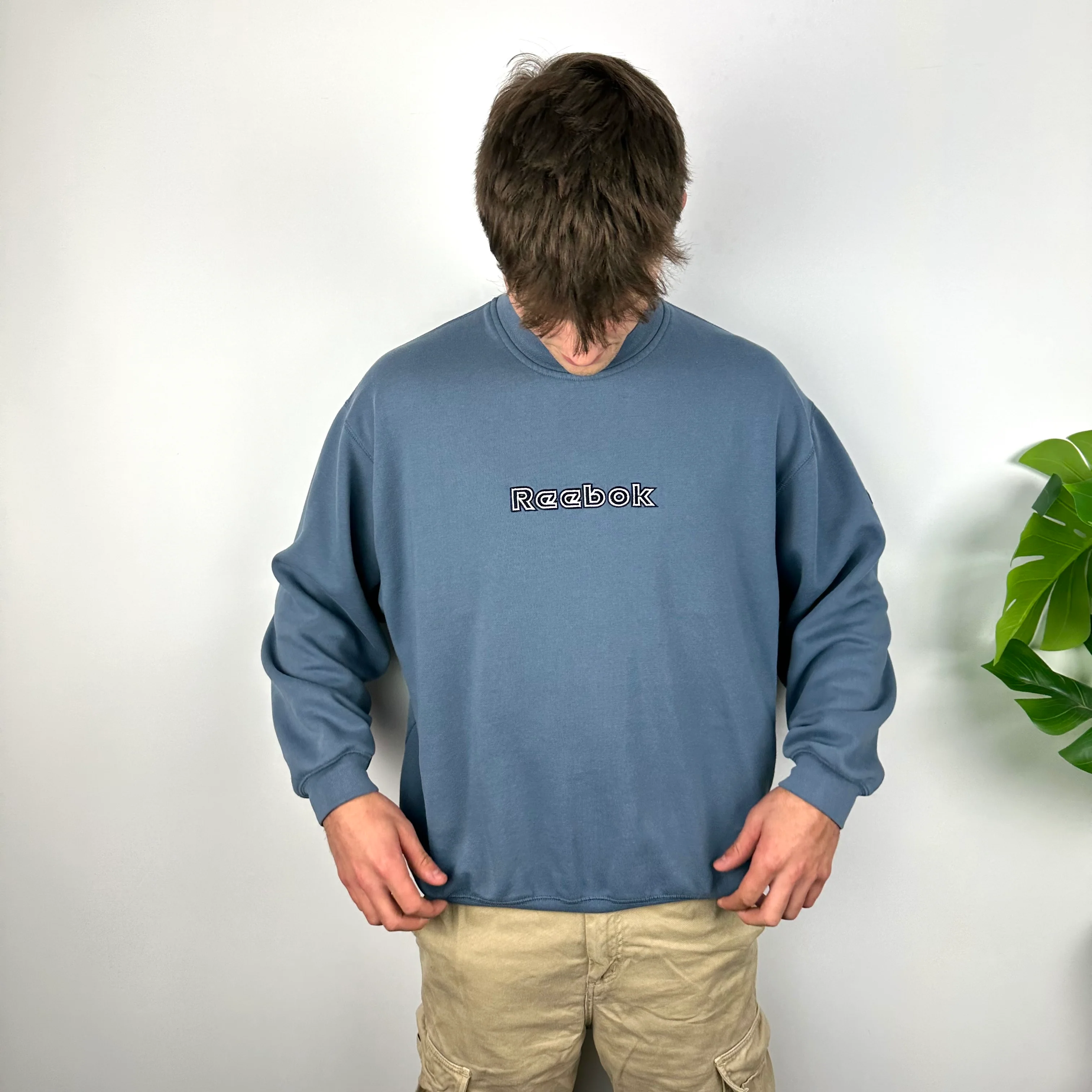 Reebok Blue Embroidered Spell Out Sweatshirt (M) - Image 5