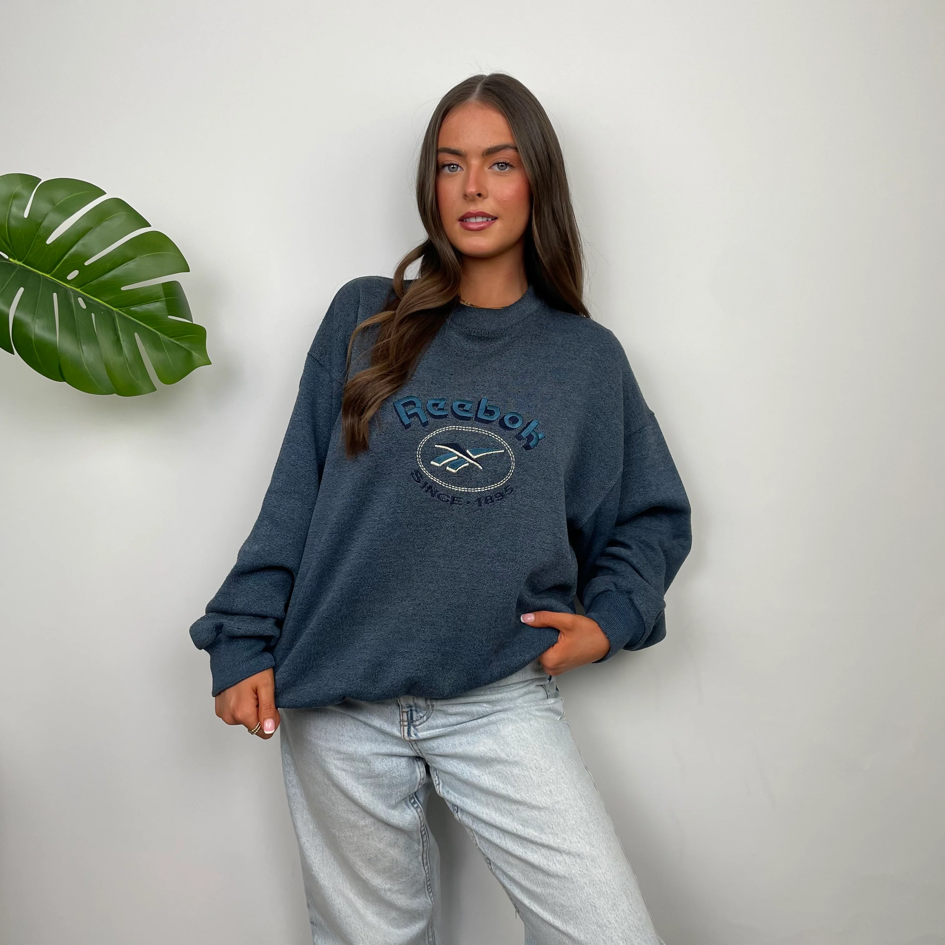 Reebok Blue Embroidered Spell Out Sweatshirt (M) - Image 2
