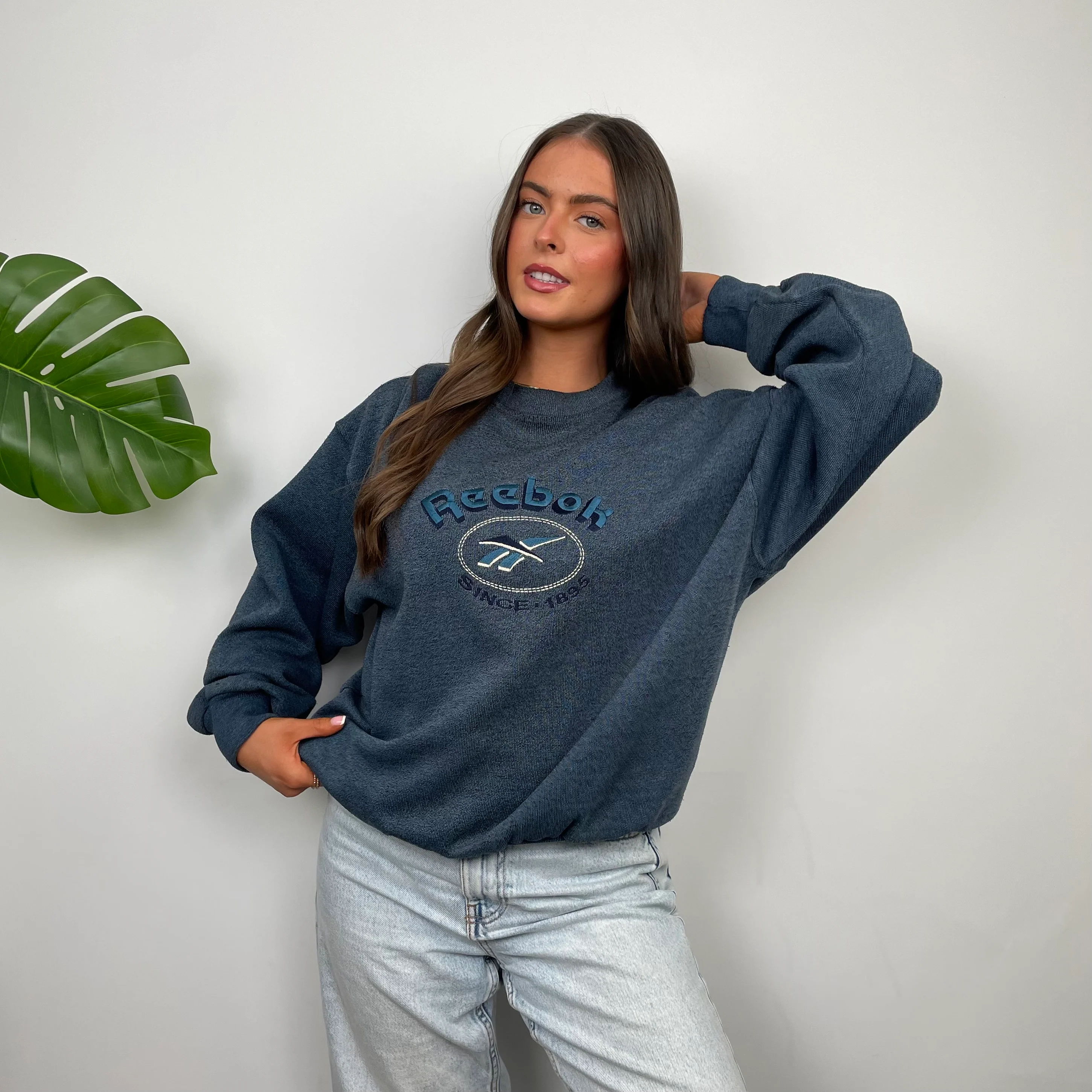Reebok Blue Embroidered Spell Out Sweatshirt (M) - Image 3