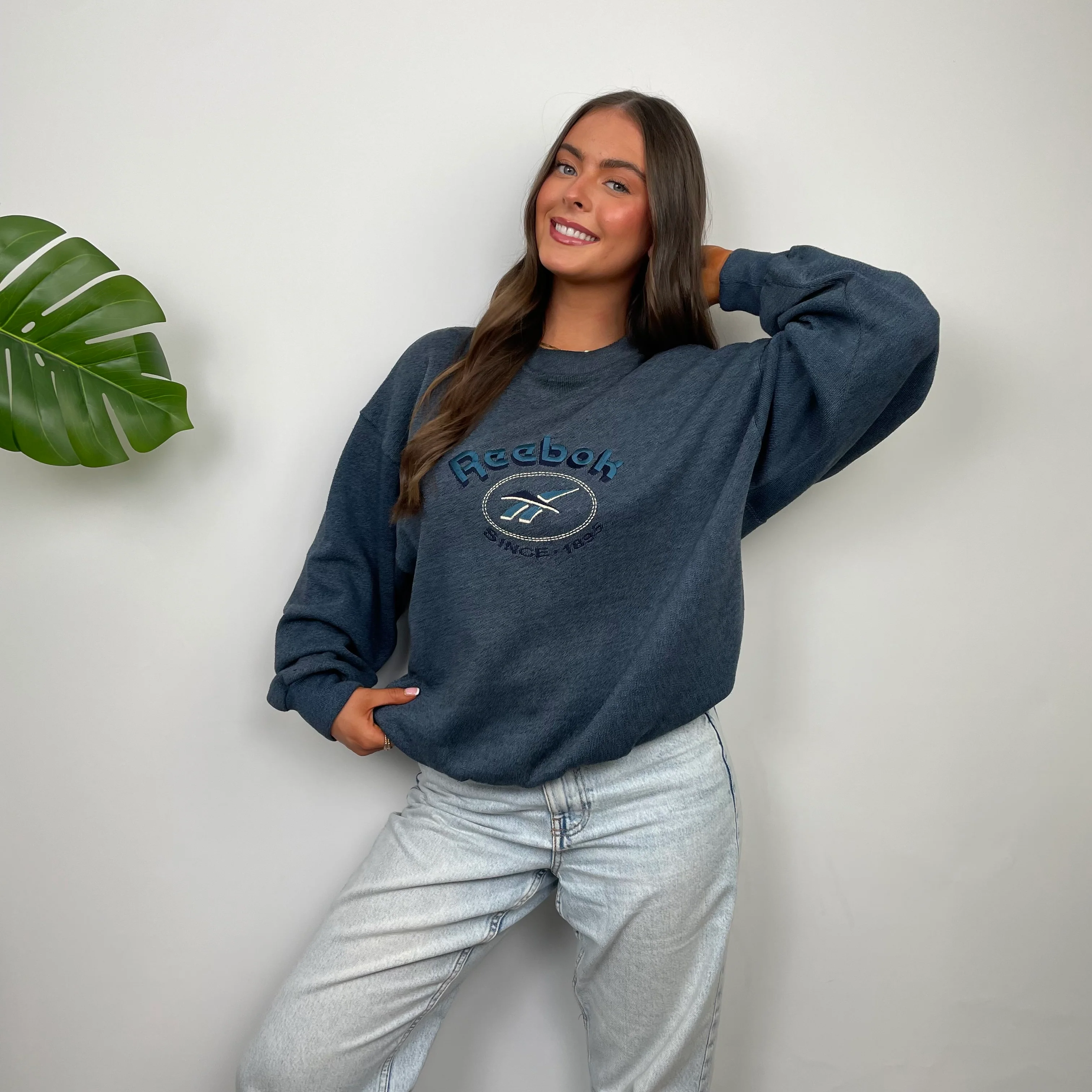 Reebok Blue Embroidered Spell Out Sweatshirt (M) - Image 4